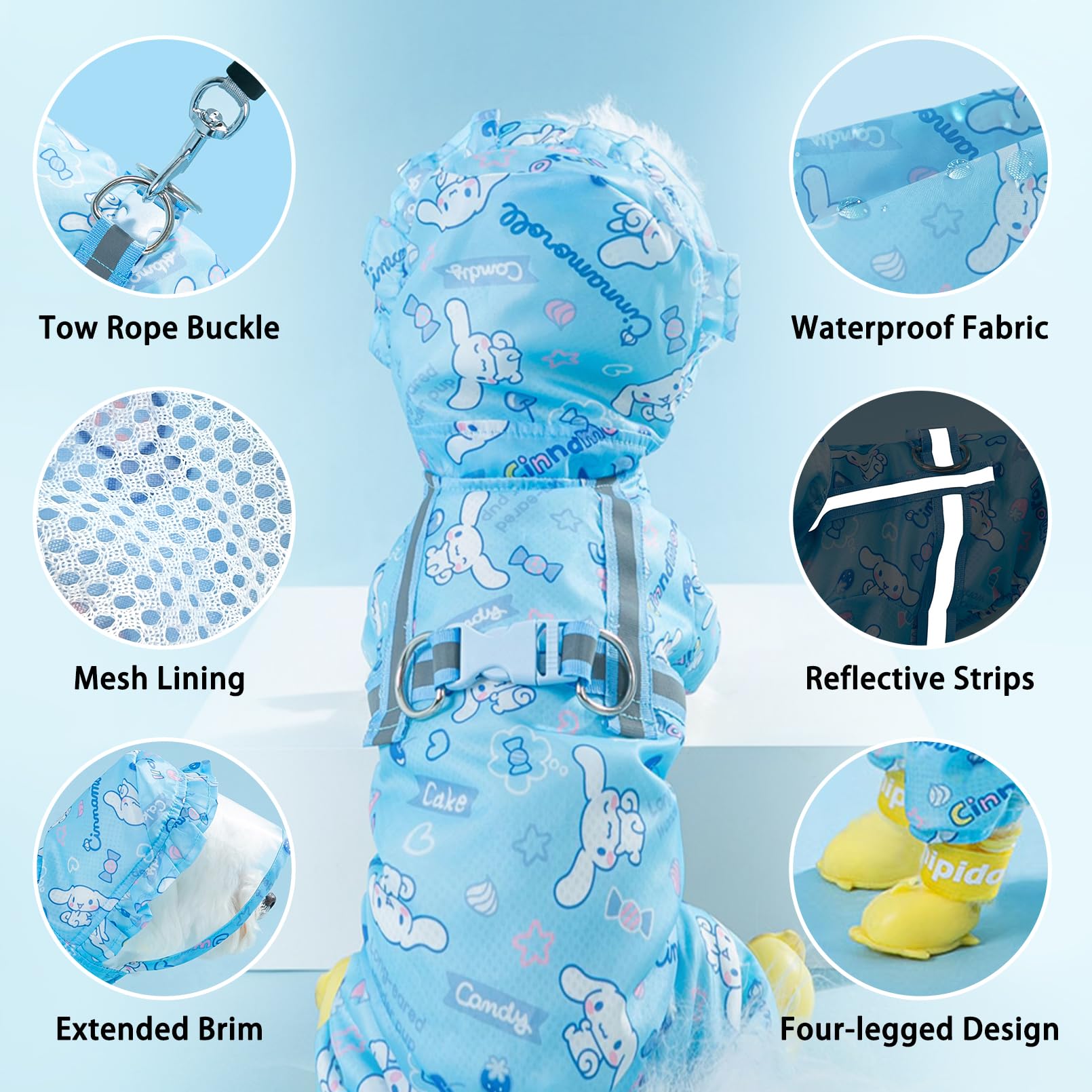 Waterproof Dog Raincoat with Hood - Adjustable 4-Leg Design & Reflective Leash Hole | Lightweight Outdoor Rain Poncho for Small & Medium Dogs (Blue, X-Large) | Perfect for Walking, Hiking & Rainy Day Adventures