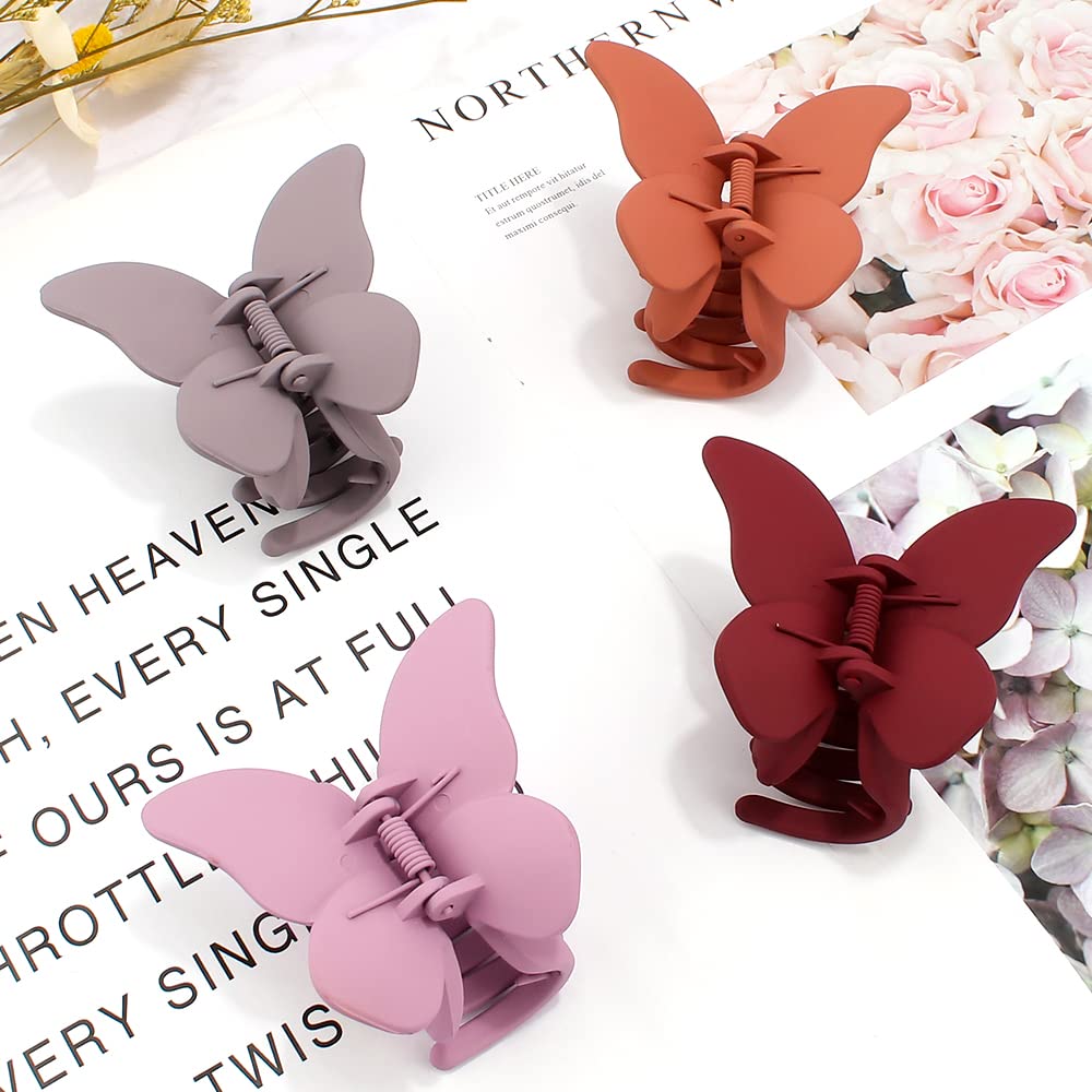 Butterfly Hair Clips for Women & Girls - 4Pcs Matte Jaw Claw Clips for Thin Hair - Hair Accessories for Ponytail, Bun & Updo Hairstyles - Perfect for School, Work & Parties
