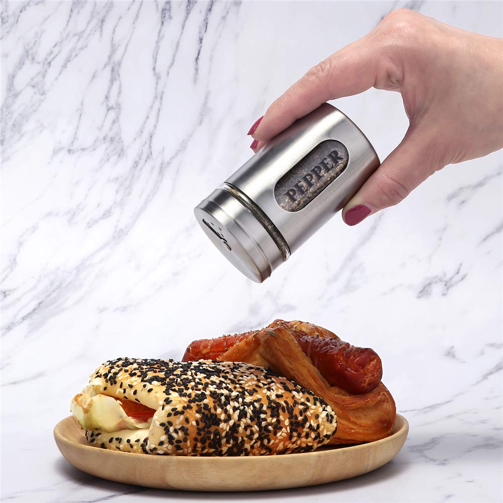 Premium Stainless Steel & Glass Salt and Pepper Shakers Set - Elegant Silver Kitchen Condiment Dispensers for Dining Table, Restaurant, and Home Use