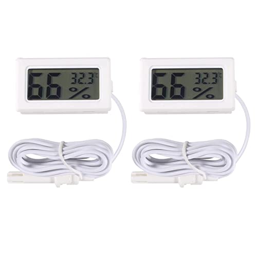 AEDIKO 2-Pack Mini Digital Hygrometer Thermometer with Probe - LCD Display for Temperature (°C/°F) & Humidity Monitoring - Perfect for Incubators, Humidors, Guitar Cases, Greenhouses & Indoor Use (White)