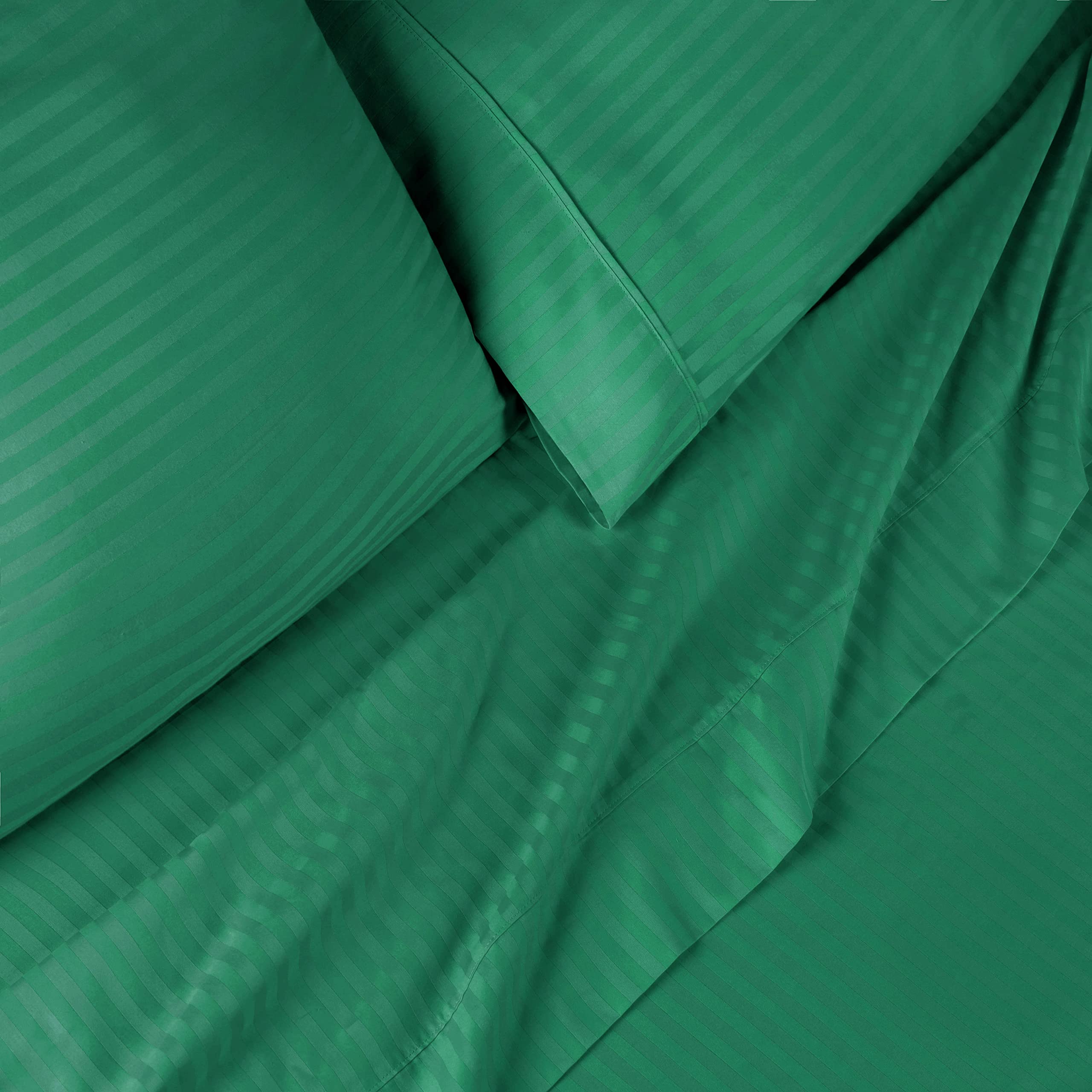 Premium 300-Thread Count Striped King Size Sheet Set - 100% Long-Staple Cotton Bed Sheets in Hunter Green - Soft & Breathable for Ultimate Comfort - Perfect for Master Bedroom, Guest Room, or Luxury Hotel Use