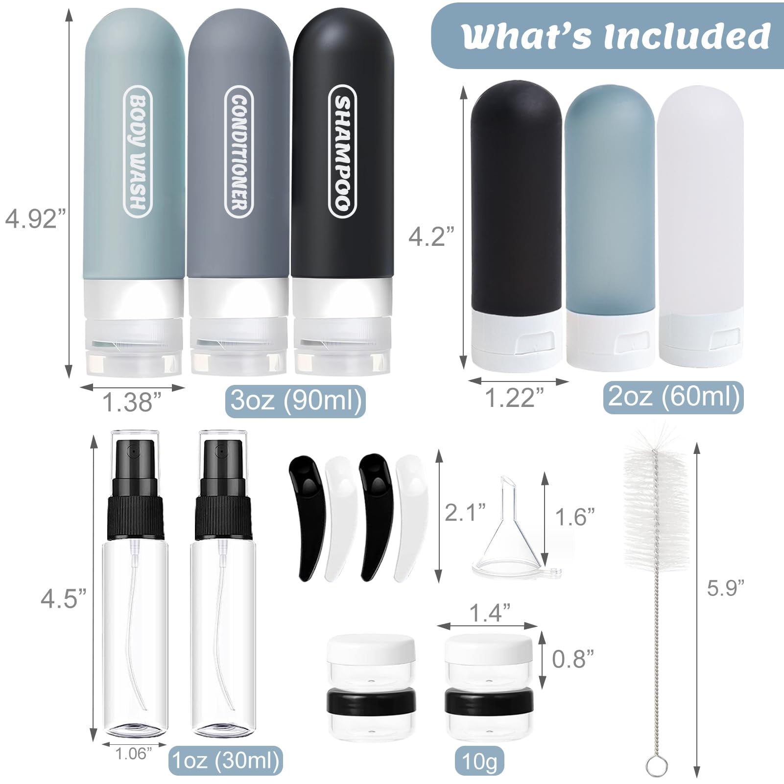 20 Pack TSA Approved Travel Bottles Set - Leak Proof Refillable Toiletries Containers for Shampoo, Conditioner & Cosmetics | Perfect for Air Travel, Gym & Vacation Essentials (Dark Color)