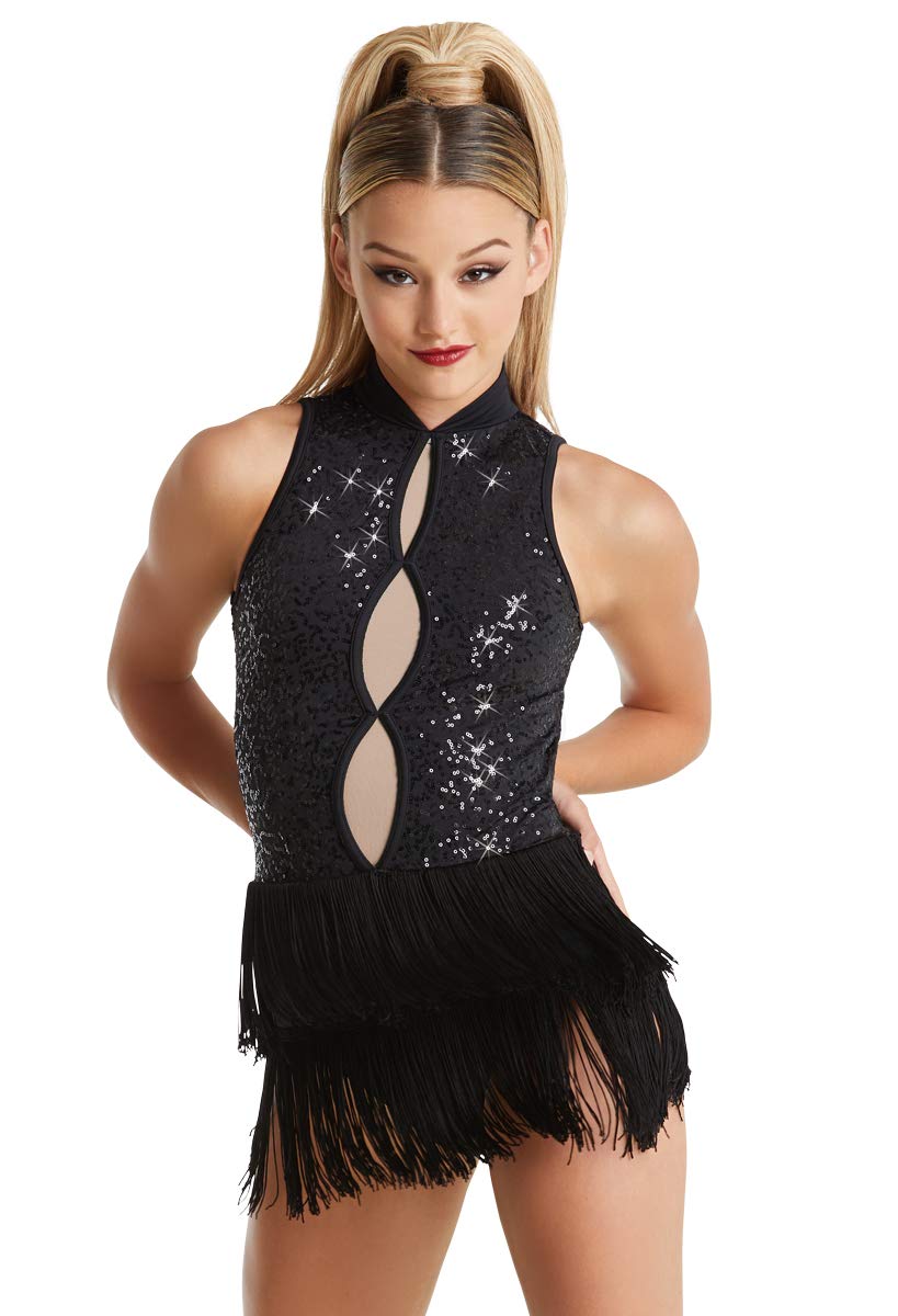 Balera Women's Sequin Fringe Skirt Dress with Keyhole Cutouts - Perfect for Latin Dance, Salsa, Tango & Performance Costumes