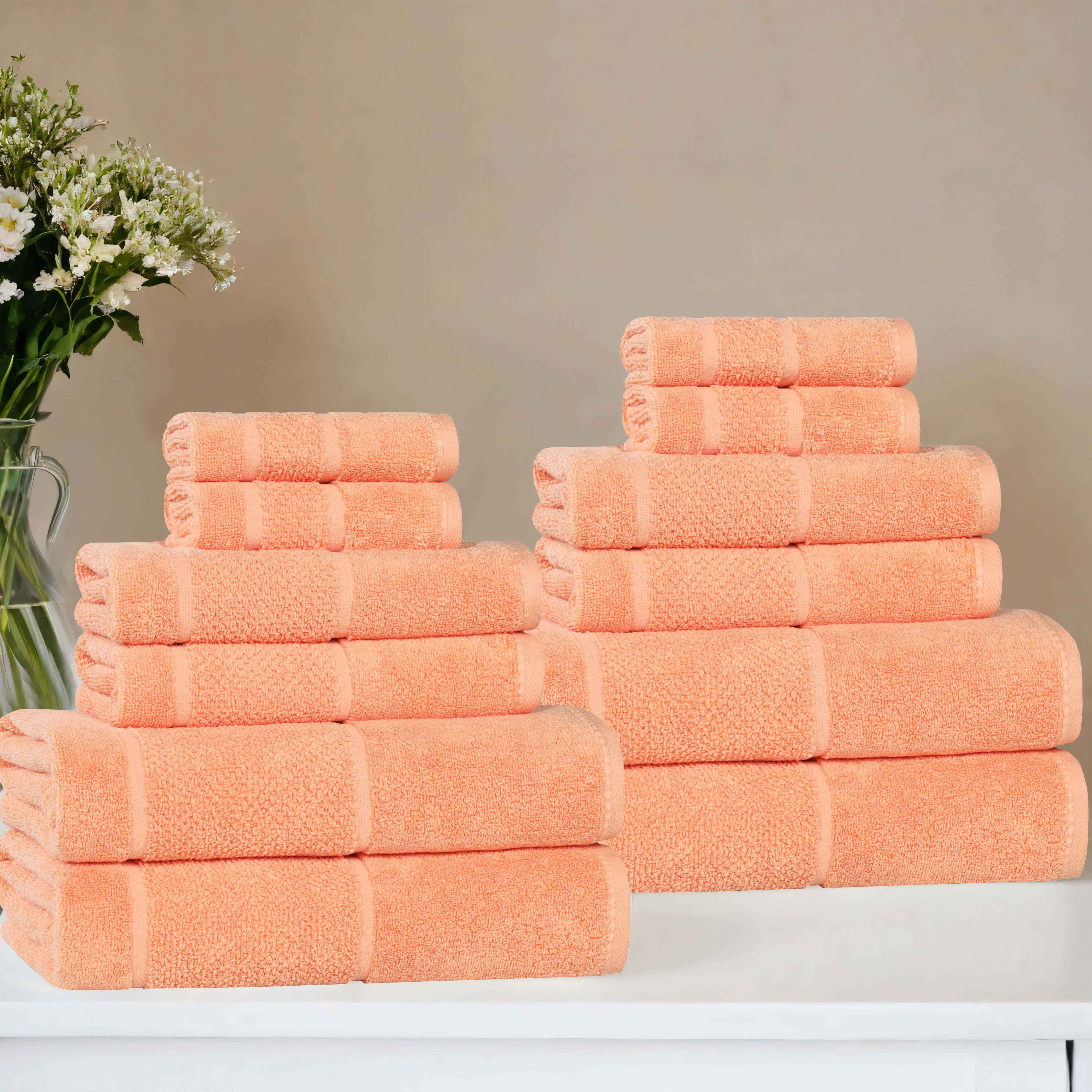 Premium 12-Piece Cotton Towel Set with Smart Twist & Broad Border - Soft, Absorbent Bath & Beach Towels for Home, Spa, Gym, and Travel