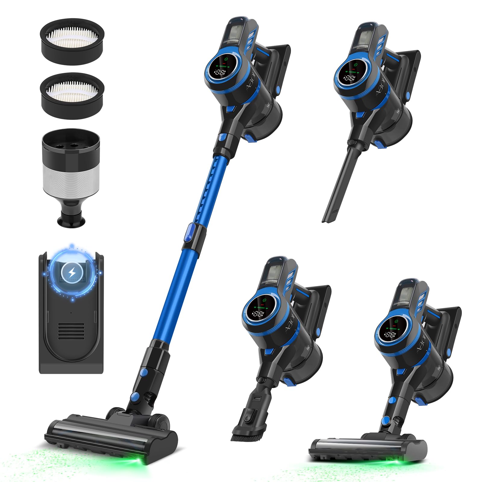 Lightweight Cordless Vacuum Cleaner 30Kpa for Home - HEPA Filter, Side Light, 55 Min Runtime, Touch Screen - Perfect for Hard Floors, Carpets & Pet Hair Removal (Ideal for Daily Cleaning & Pet Owners)