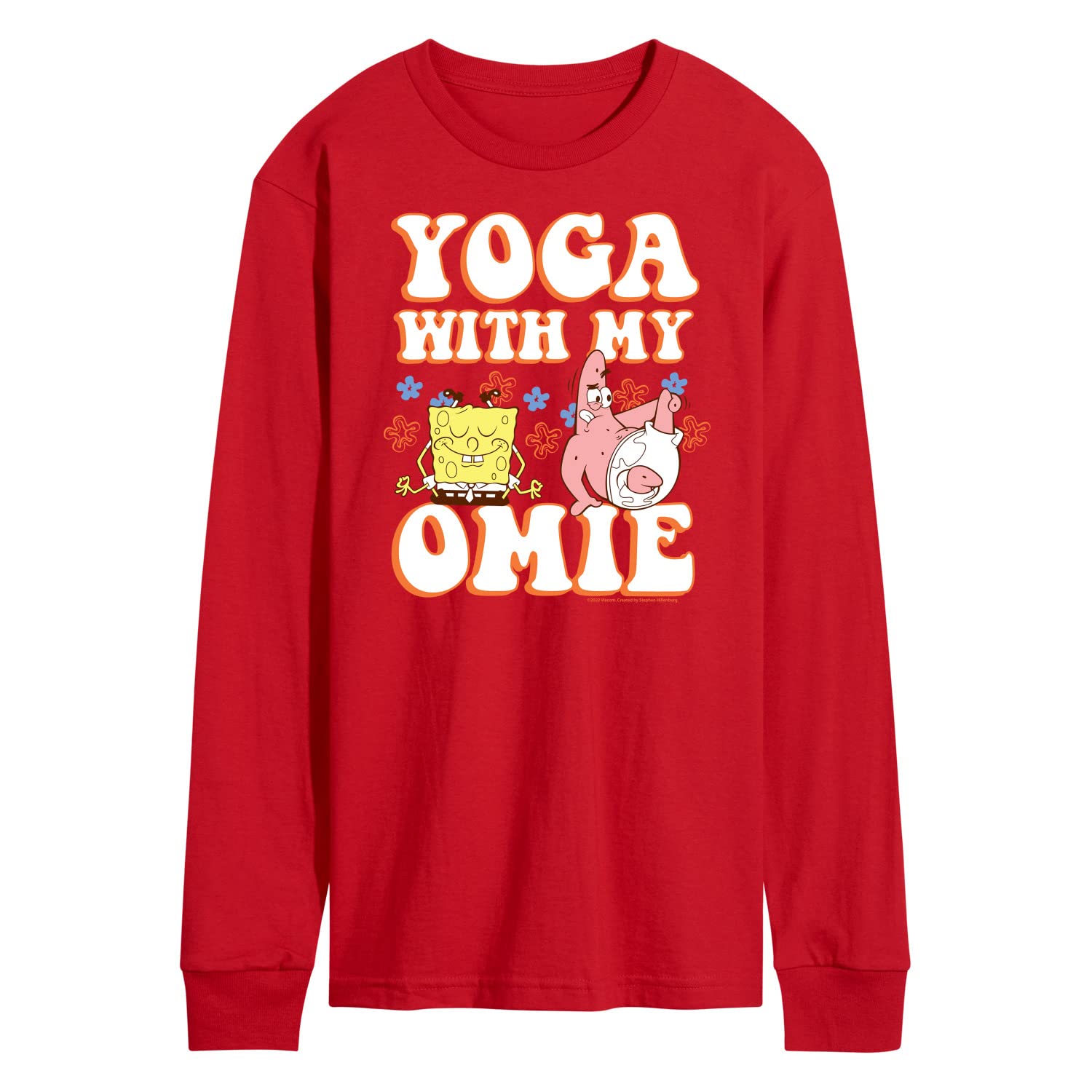 HYBRID APPAREL Spongebob Squarepants Yoga with My Omie Men's Long Sleeve T-Shirt - Soft Cotton Tee for Yoga, Gym & Casual Wear - Funny Cartoon Graphic Shirt for Fans