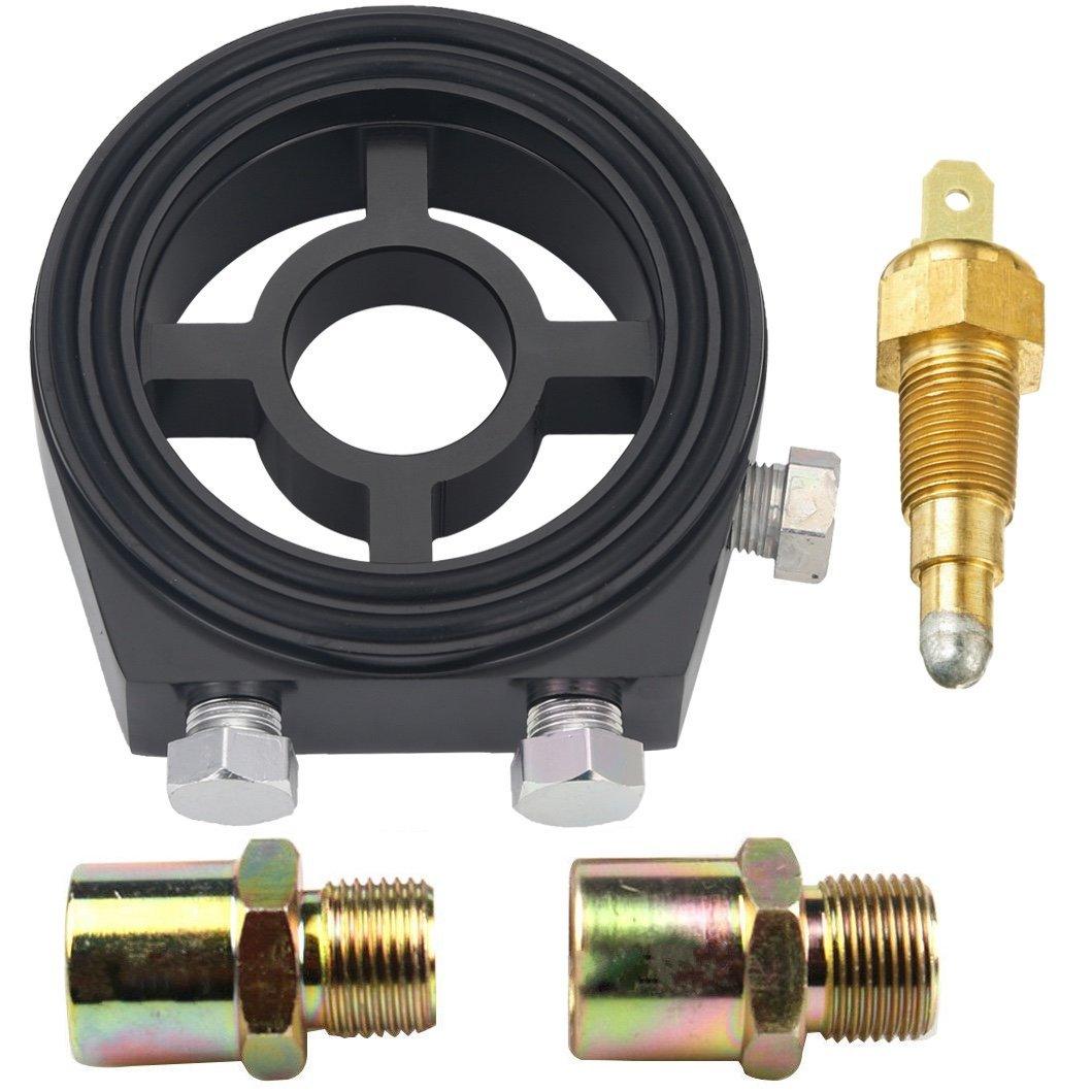 20mm x 1.5 Thread Oil Filter Sandwich Plate Adapter with Thermostat Switch Kit - Universal Fit for Car, Truck & Motorcycle Engine Oil System Upgrades