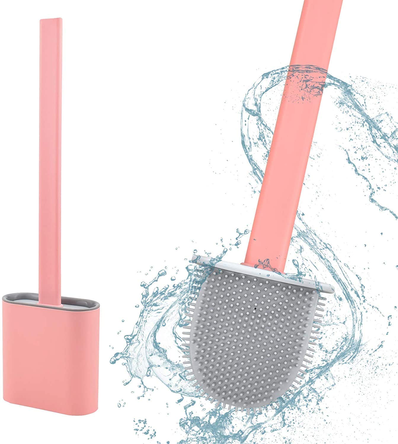 Infi Style Silicone Toilet Brush Set with Slim Holder - Flexible Bath Brush & Body Scrubber for Deep Cleaning - Skin Exfoliating Scrubber Belt for Shower, Bathroom & Spa Use
