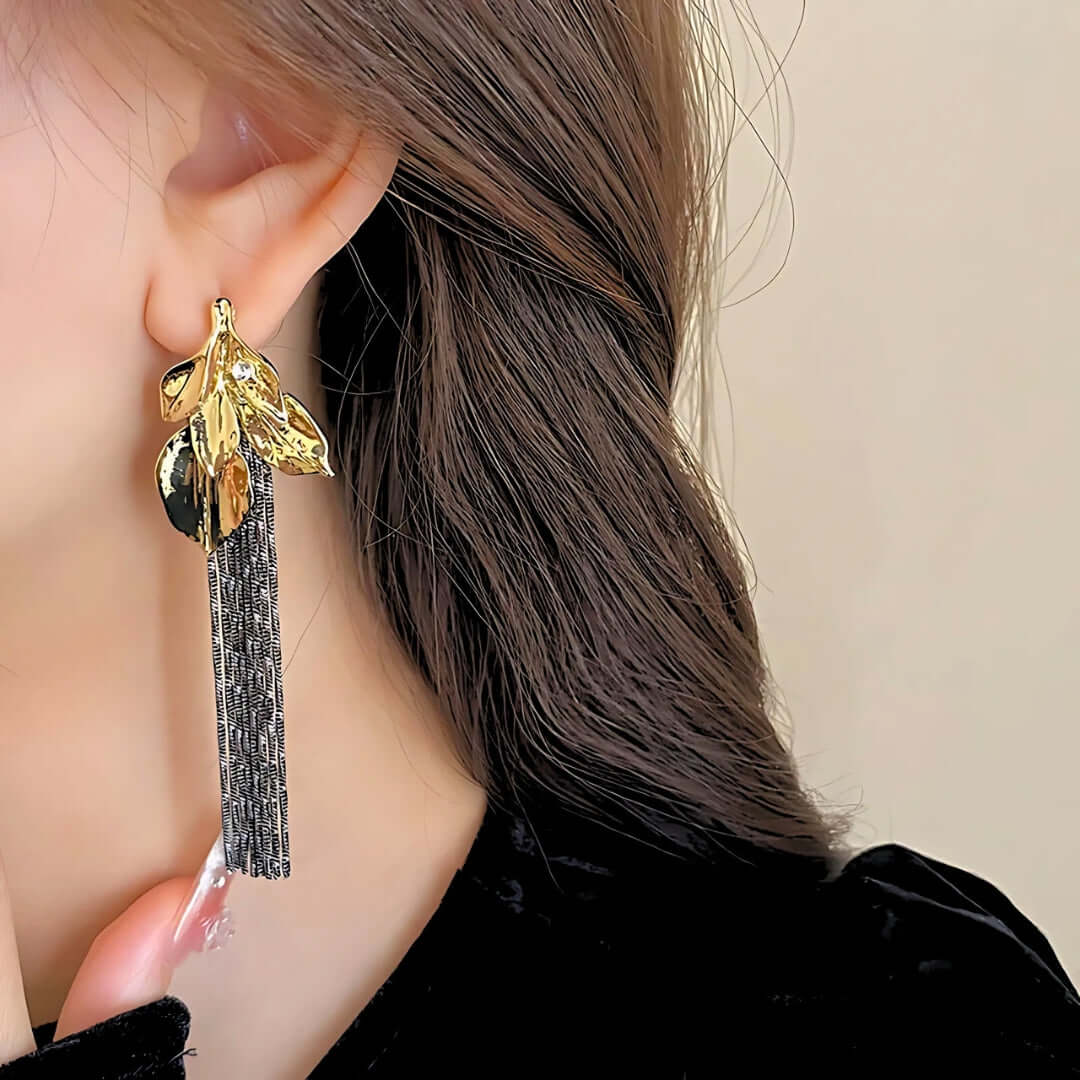 Mismatch Metallic Spiral Leaf Tassel Waterfall Earrings for Women | Boho Chic Dangle Earrings A1565 | Perfect for Parties, Weddings & Everyday Fashion Accessories