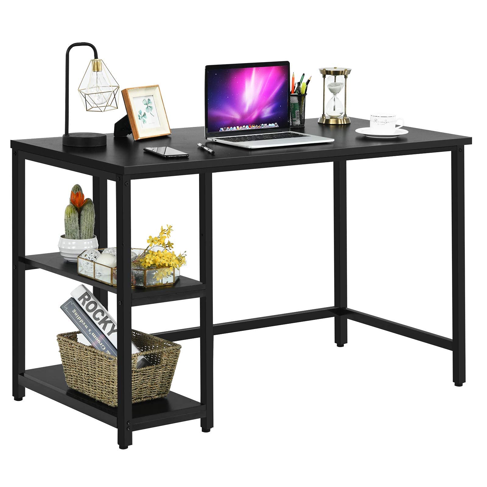 Tangkula Industrial Home Office Computer Desk with 2 Storage Shelves - Sturdy Metal Frame Writing Workstation for Study, Laptop Table (Black) - Perfect for Small Spaces, Dorm Rooms & Modern Workspaces