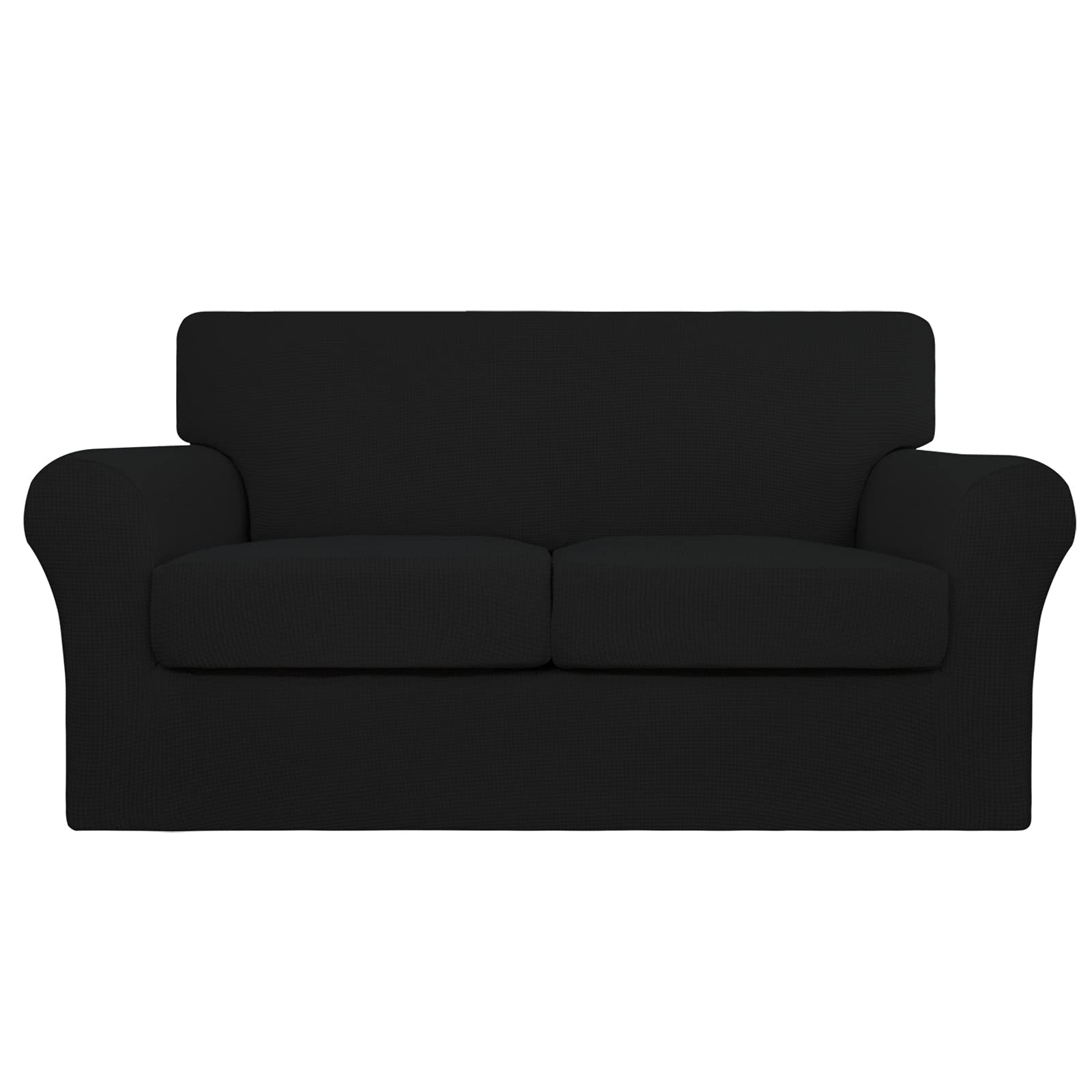 Stretchable 3-Piece Sofa Cover for Dogs & Pets - Washable Jacquard Fabric Elastic Couch Slipcover - Fits 2 Separate Cushion Loveseats - Furniture Protector for Pets & Kids (Black) - Perfect for Pet Owners & Family Homes