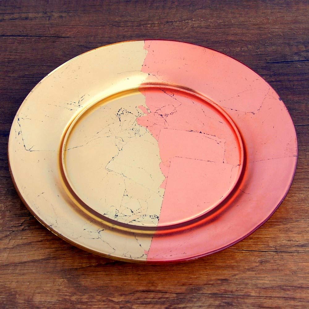 Premium Red Pomegranate 4985-6 Gilt Edge Dinner Plates Set of 4 - Elegant Gold & Rose Floral Design for Fine Dining, Wedding, Holiday & Formal Table Settings