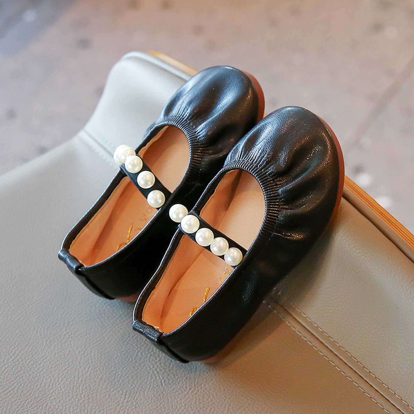 Black Princess Flats for Toddler Girls - Size 7 (5 Years) | Comfortable Party, School & Wedding Shoes for Little Girls - Perfect for Special Occasions & Everyday Wear