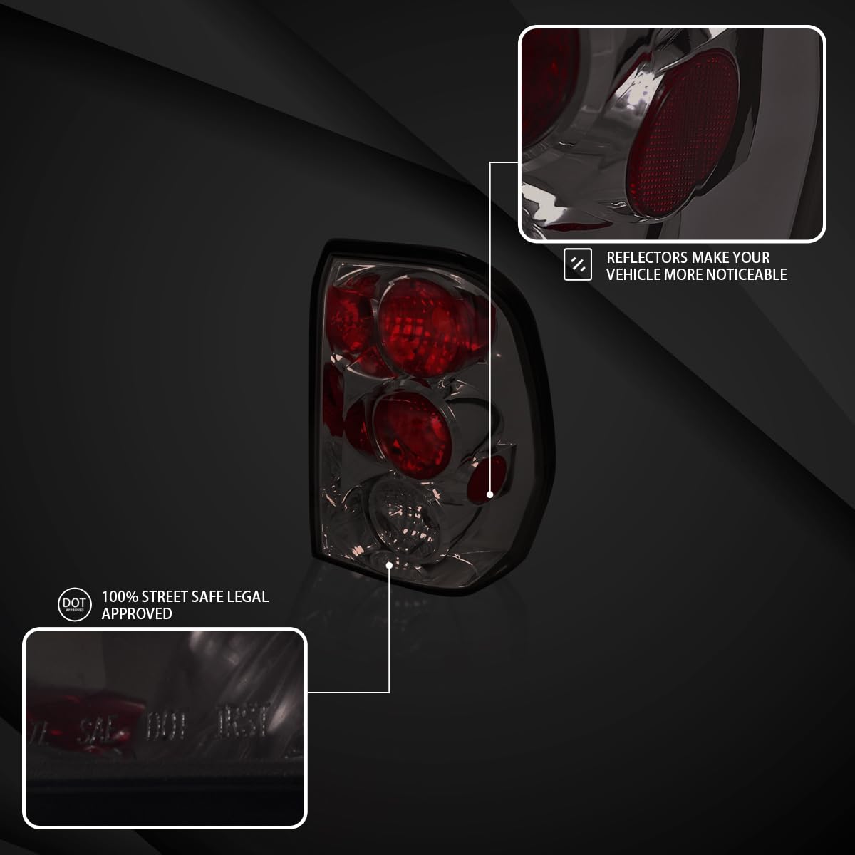 2002-2009 Chevy Trailblazer Replacement Tail Lights - Smoke Lens Left & Right Pair Assembly - Durable Aftermarket LED Brake Lights for Improved Visibility & Style - Perfect for Night Driving & Custom Car Upgrades