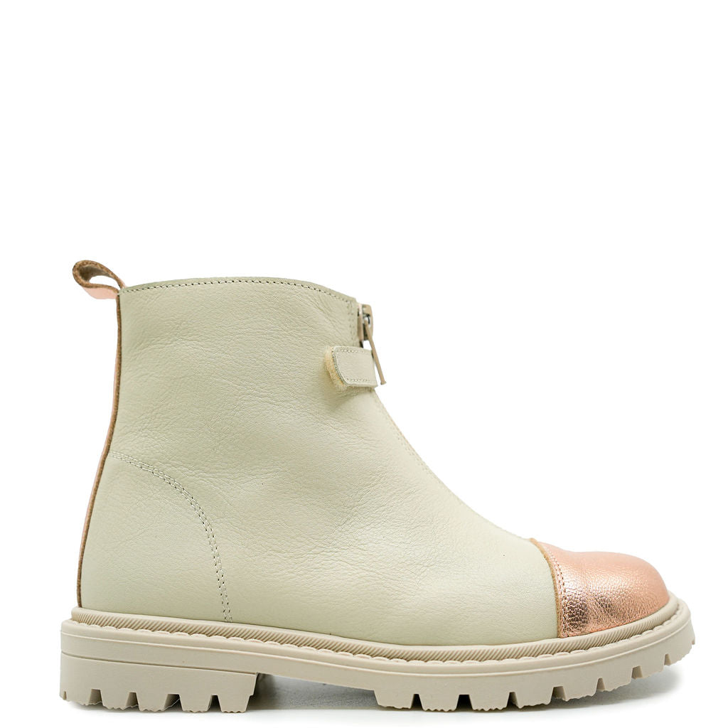 Andanines Women's Cream & Rose Gold Zipper Boots - Stylish Winter Ankle Booties for Casual Outings & Date Nights