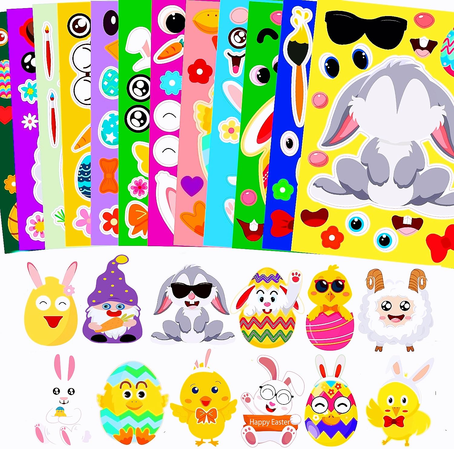 36 Sheets Easter Stickers for Kids - DIY Face & Easter Egg Stickers - Fun Easter Basket Stuffers for Toddlers - Perfect for Easter Crafts, Party Favors & Classroom Activities