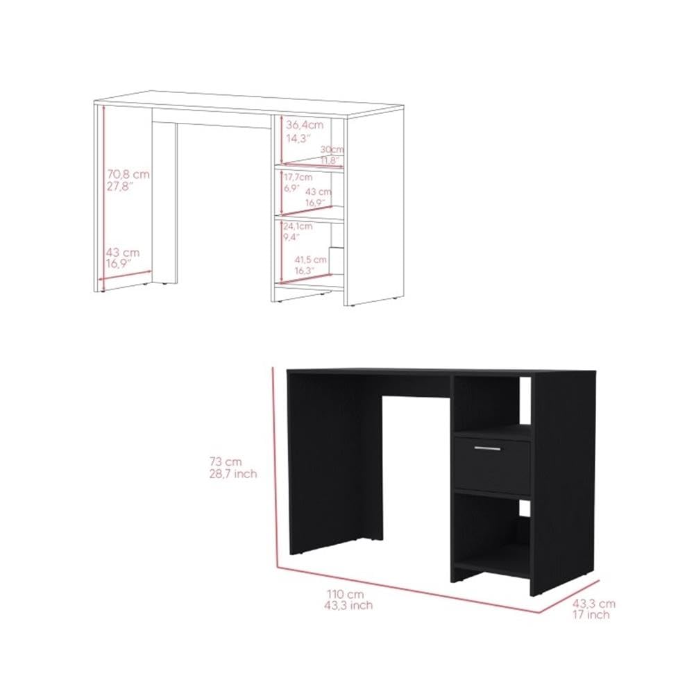 Arlington Black Computer Desk with Drawer & 2 Open Shelves - Home Office Desk with Sturdy Legs for Study, Work & Gaming | Compact Workstation for Small Spaces
