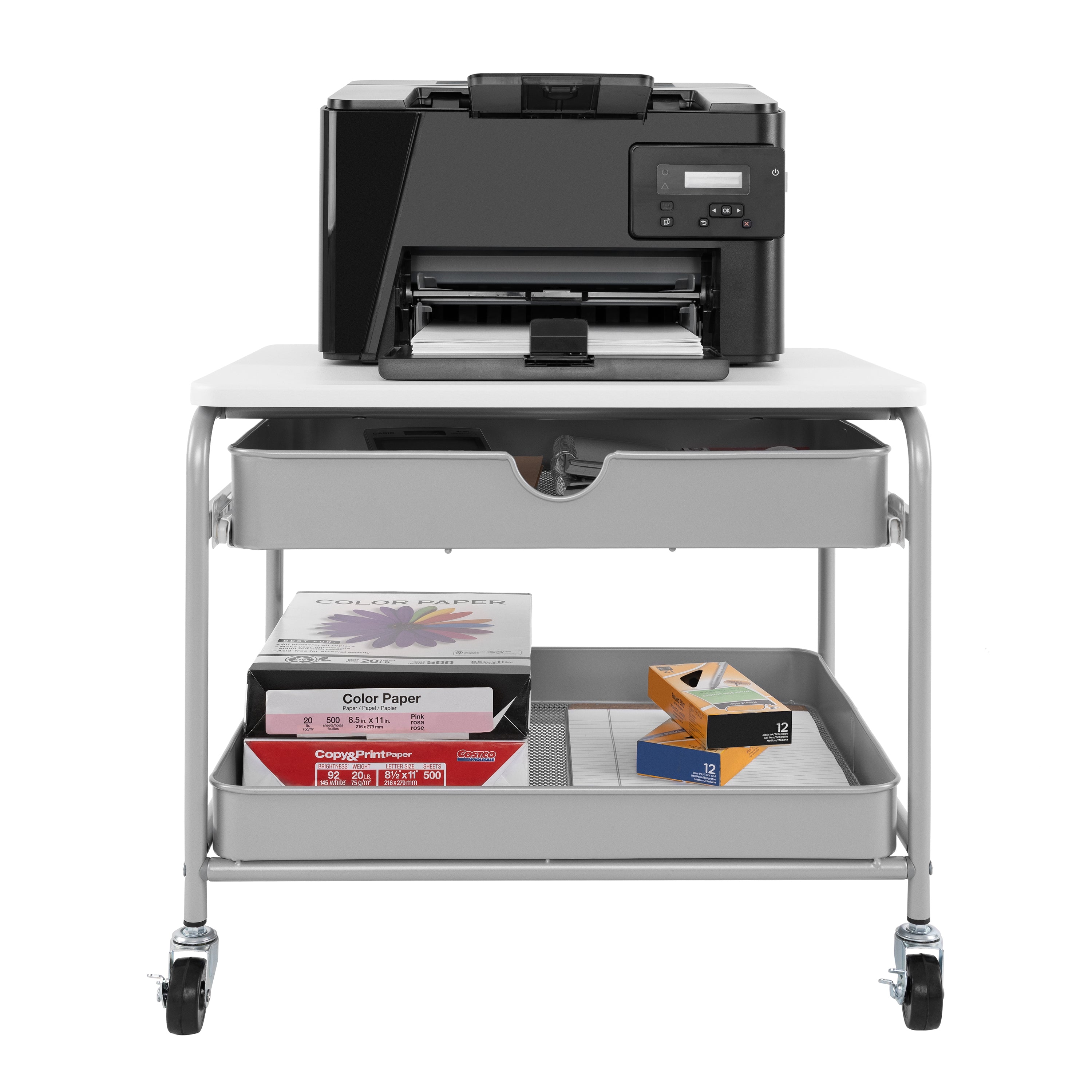 Under Desk Storage Printer Cart - Compact & Mobile Printer Stand for Home Office, Small Spaces - Perfect for Organizing Printers, Scanners & Office Supplies