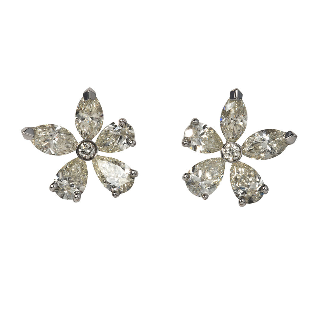 2.25ctw Mixed Diamond 14K Gold Flower Stud Earrings for Women - Elegant Floral Jewelry Gift for Anniversary, Wedding & Special Occasions