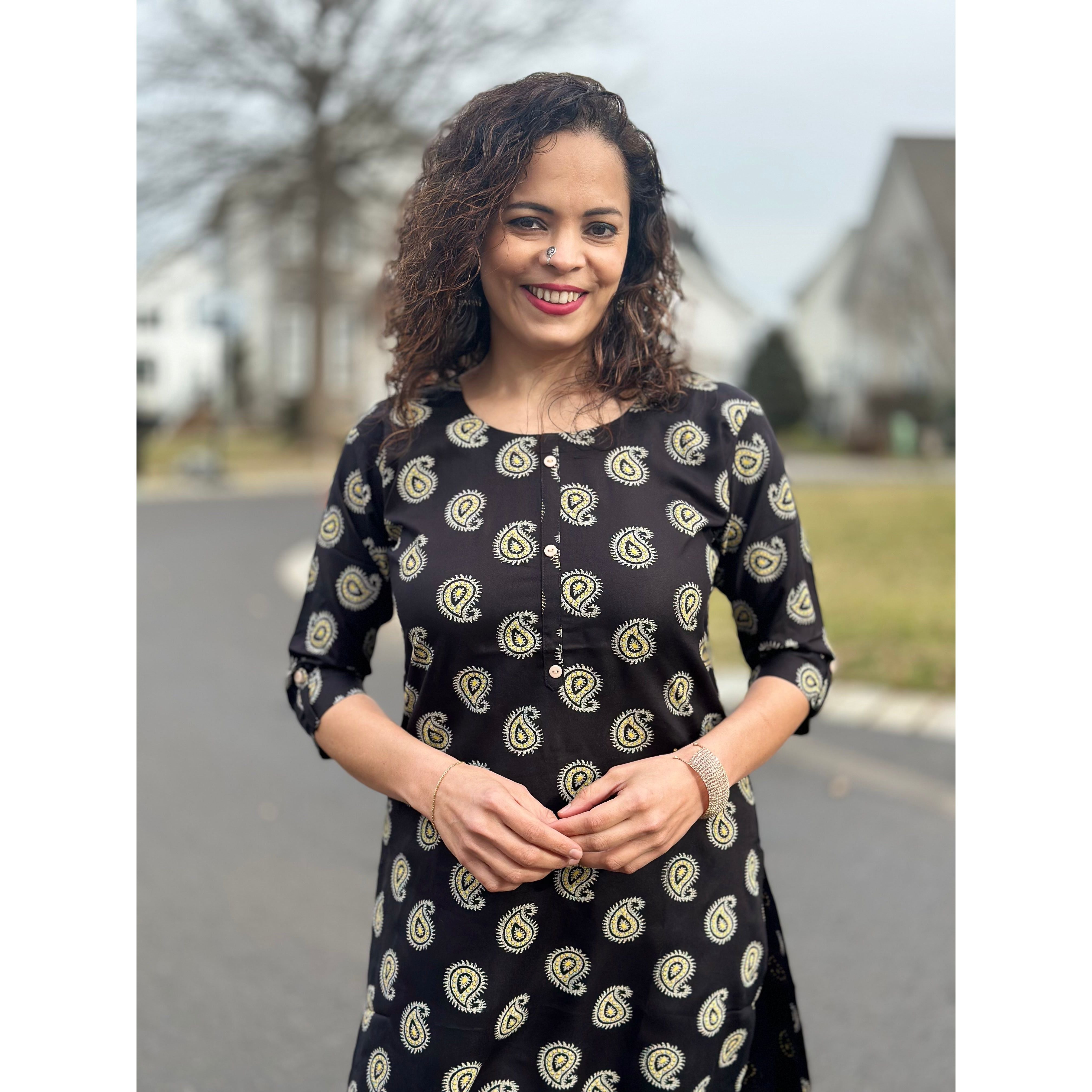 Black Kurta with Mango Prints - Khushboo Collection | Indian Ethnic Wear for Women | Perfect for Festivals, Weddings & Casual Wear