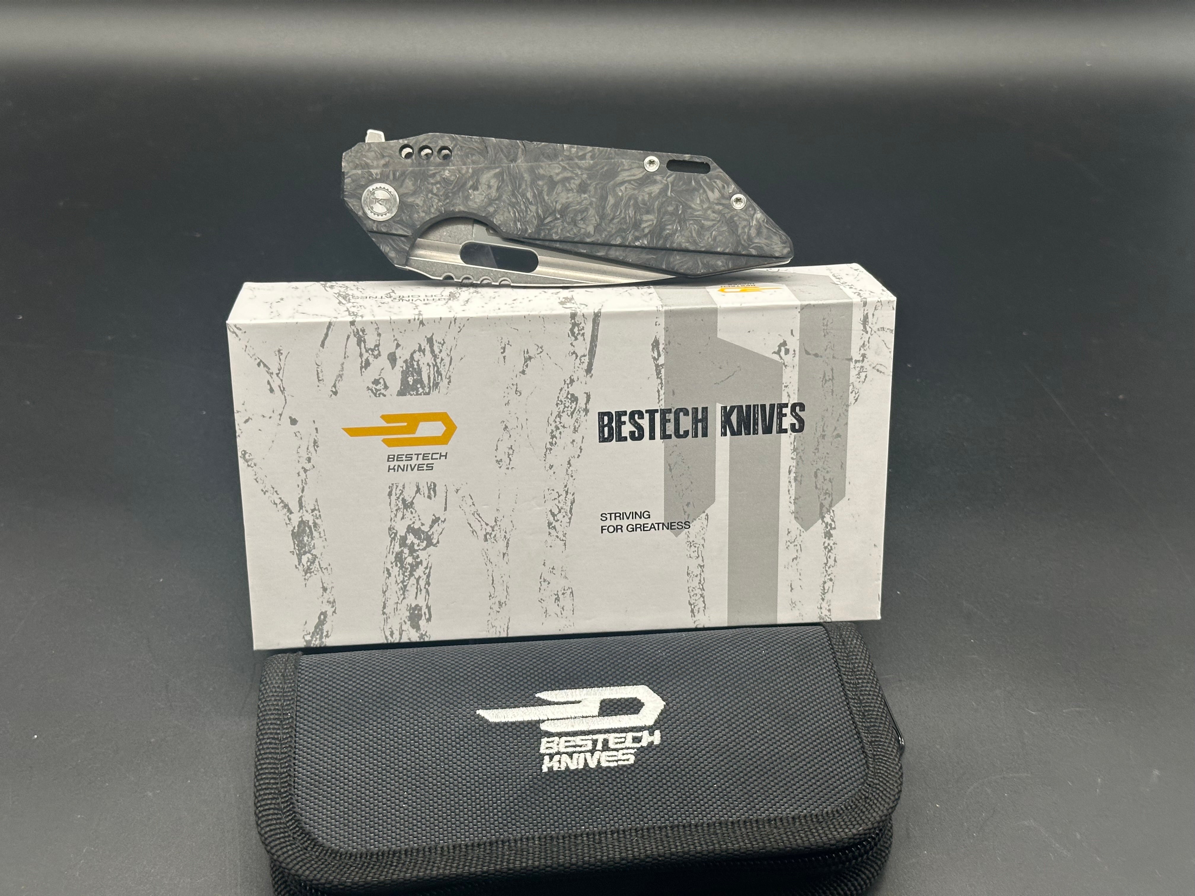 Bestech Shodan Folding Knife - Carbon Fiber Front & Titanium Back Handle - EDC, Outdoor Camping, Hunting & Survival Tool