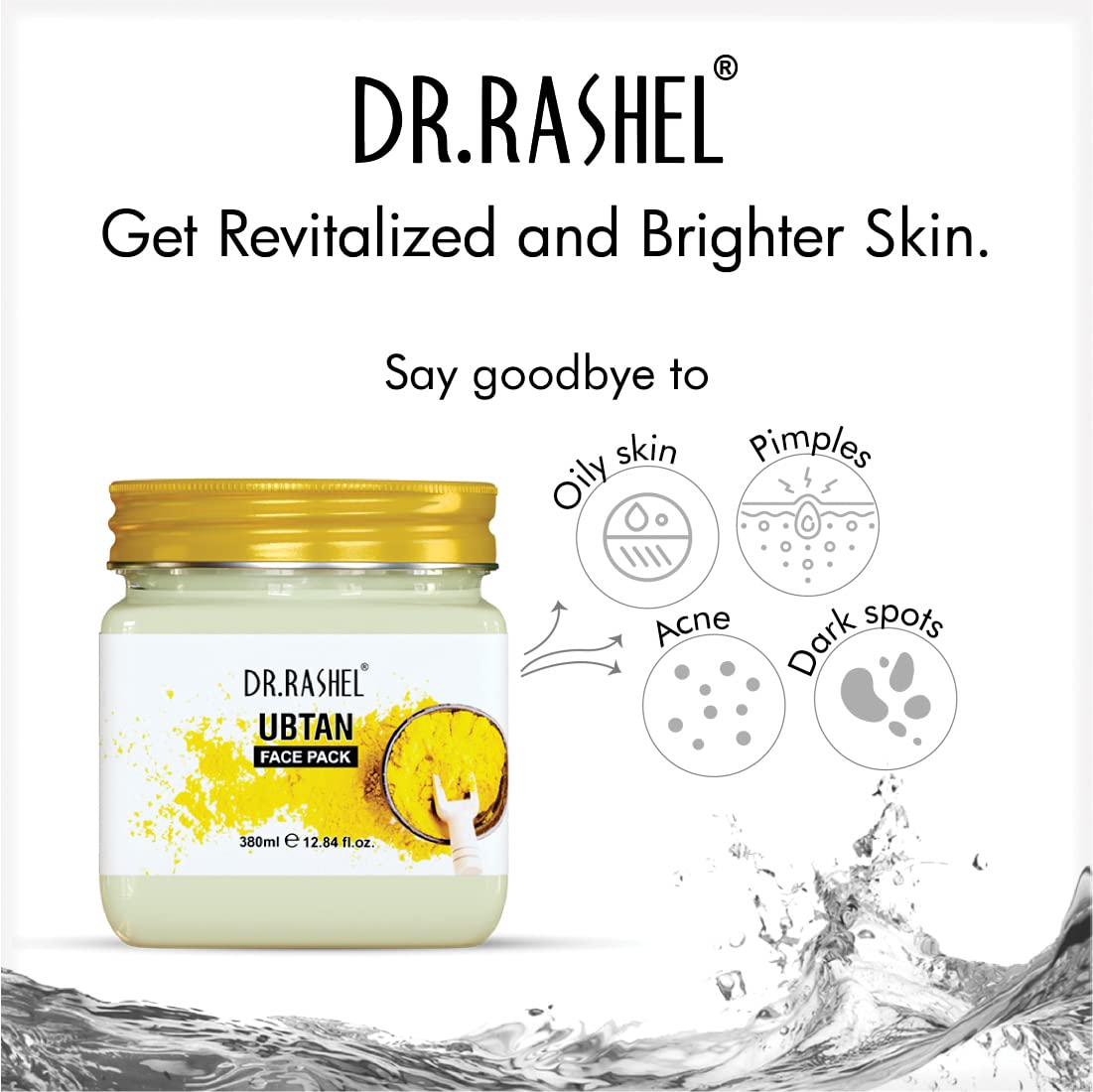 DR.RASHEL Ubtan Face Pack with Turmeric - Brightening & Oil Control for Glowing Skin, Treats Acne, Pimples, Blemishes & Pigmentation - Deep Cleansing Facial & Body Scrub (380ml) - Perfect for Daily Skincare Routine & Spa Treatments