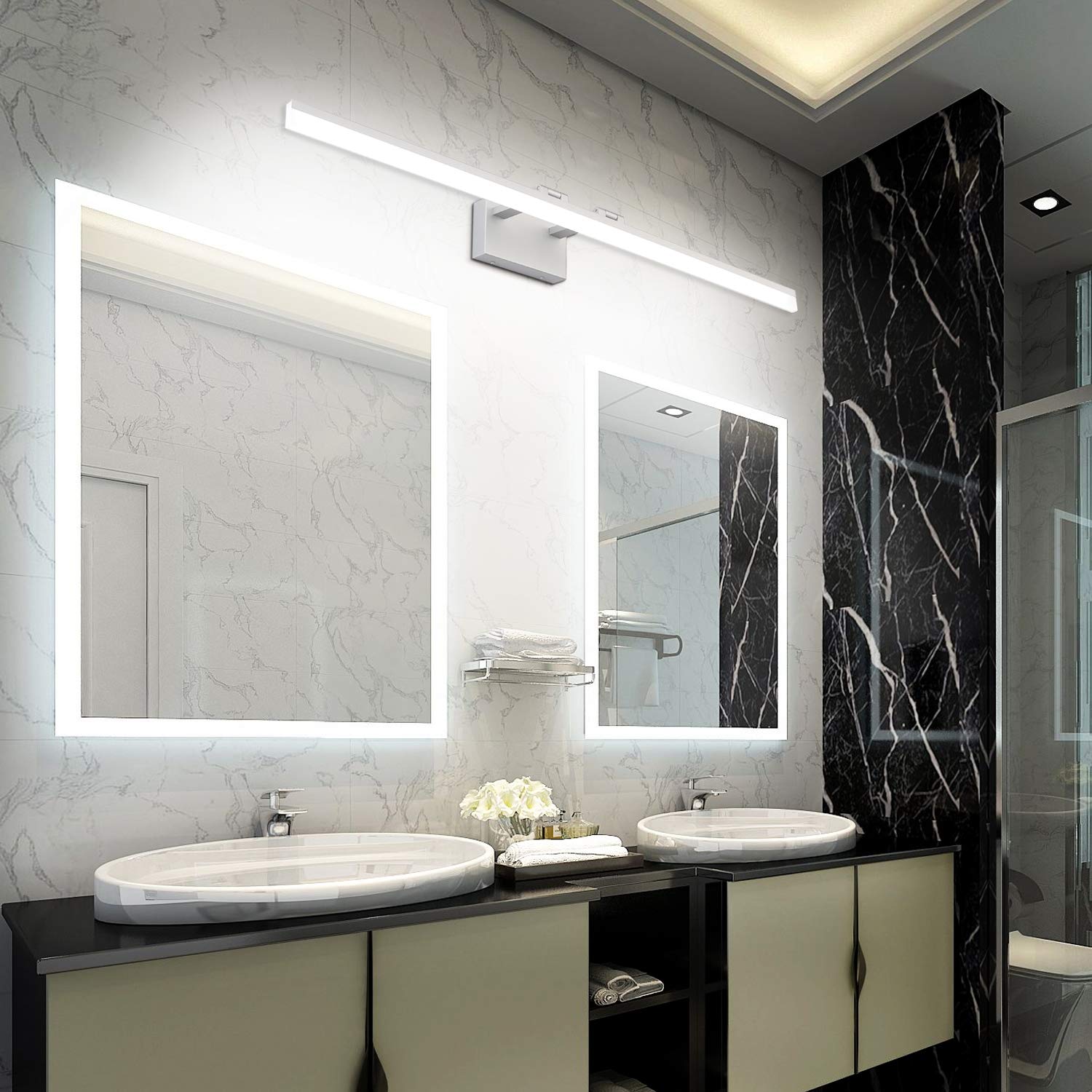 SOLFART 47.2 Inch Modern LED Bathroom Vanity Light - Rotating Mirror Lighting Fixture with Silver Finish & Acrylic Shade | Perfect for Bathroom, Powder Room & Dressing Area Makeup Lighting