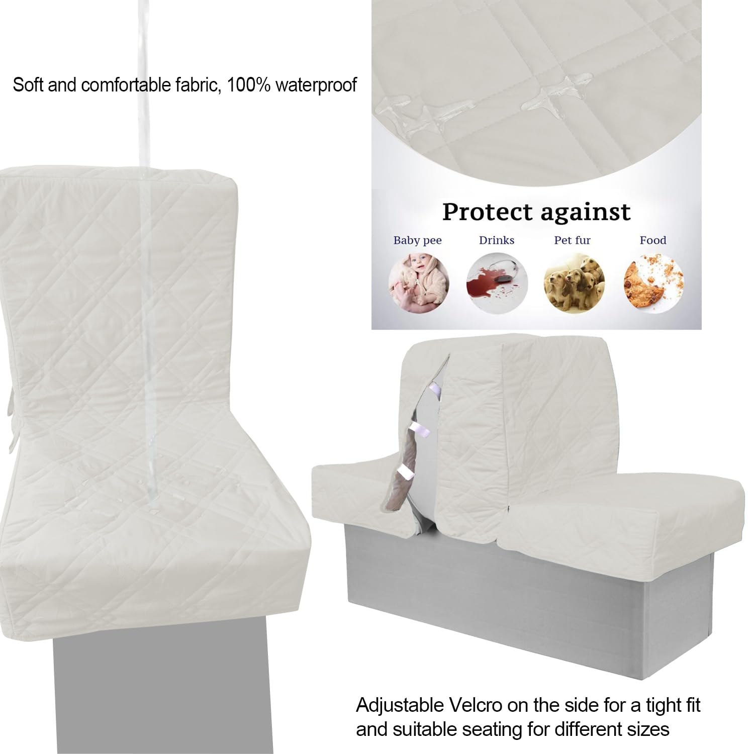 Premium Back to Back Boat Seat Covers - Waterproof Replacement Lounge Covers with Soft Microfiber Fabric (2-Pack, Ivory White) | Perfect for Marine Upholstery Protection & Damaged Seat Repair
