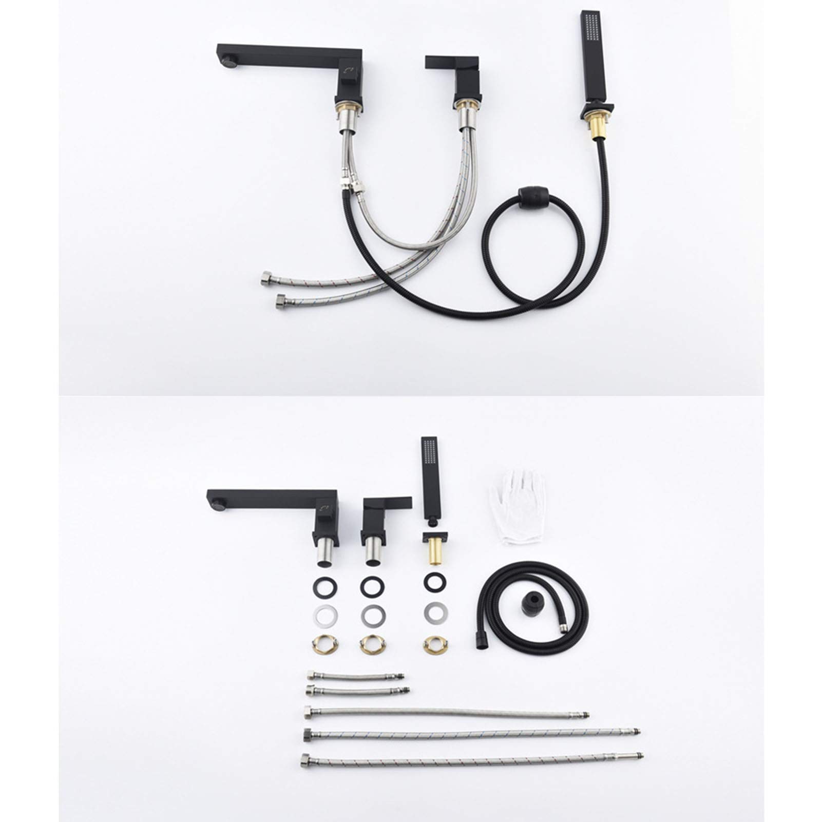 Brass Single Handle Deck Mount Bathtub Faucet with Hand Shower - 360° Swivel Spout, 3-Hole Bathtub Filler Set in Brushed Gold Finish | Perfect for Modern Bathroom Renovations and Spa-Like Shower Experiences