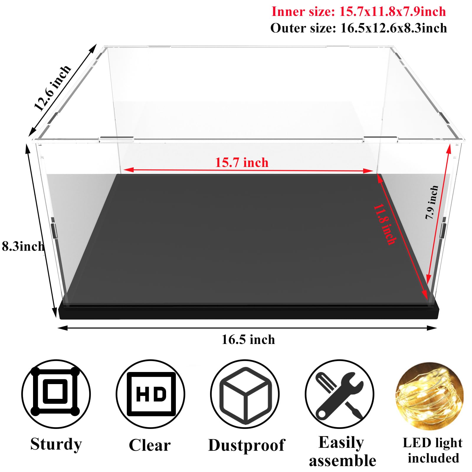 Acrylic Display Case for Lego Star Wars 75375 Starship Model - Clear Large Dustproof Showcase with Black Base (15.7x11.8x7.9 Inch) - Perfect for Collectibles, Countertop Display & Home Decoration