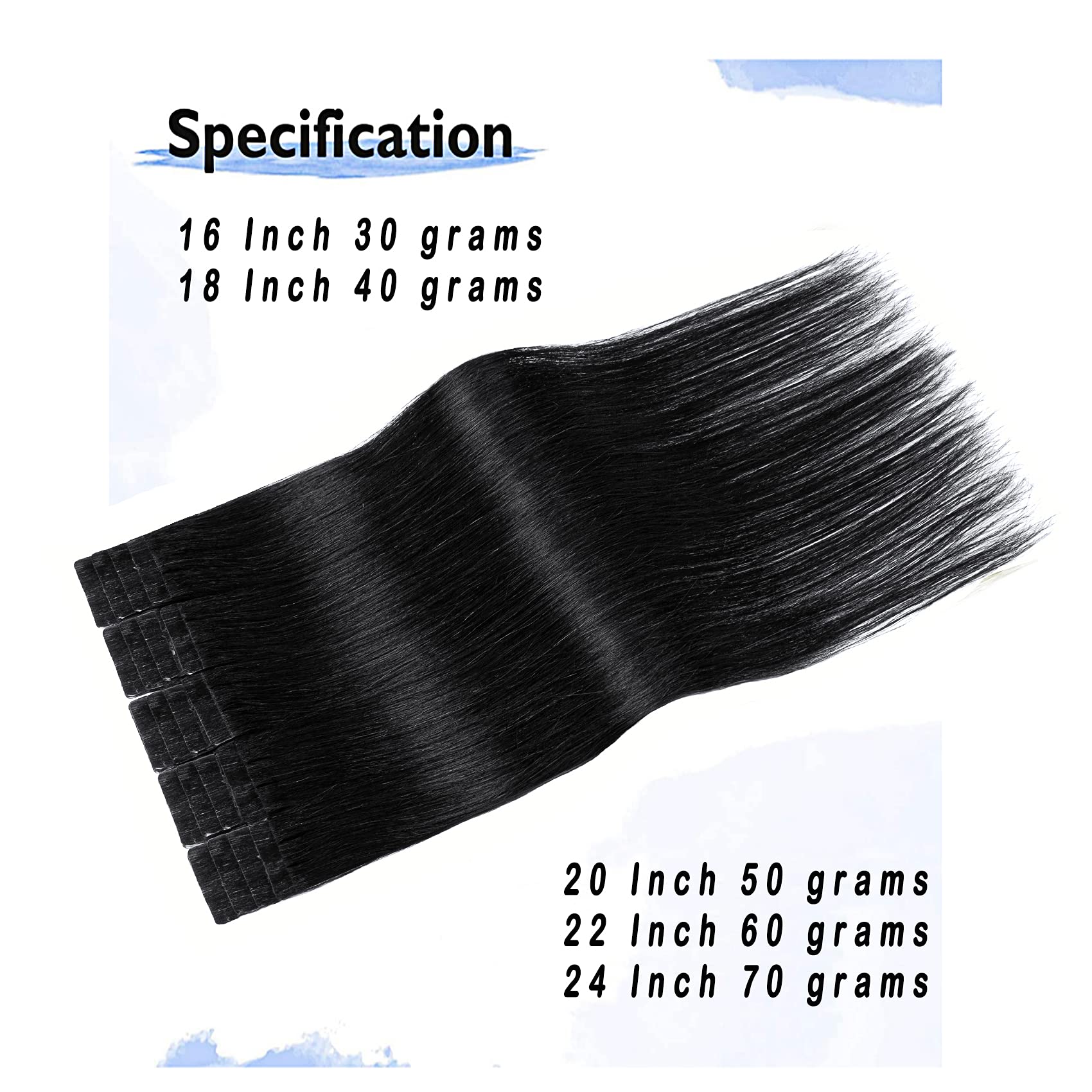 100% Remy Human Hair Tape in Extensions - 16 Inch Jet Black, 30g 20pcs, Natural Seamless Long Silk Straight Hair Extensions for Women | Perfect for Daily Wear, Parties, Weddings & Special Occasions