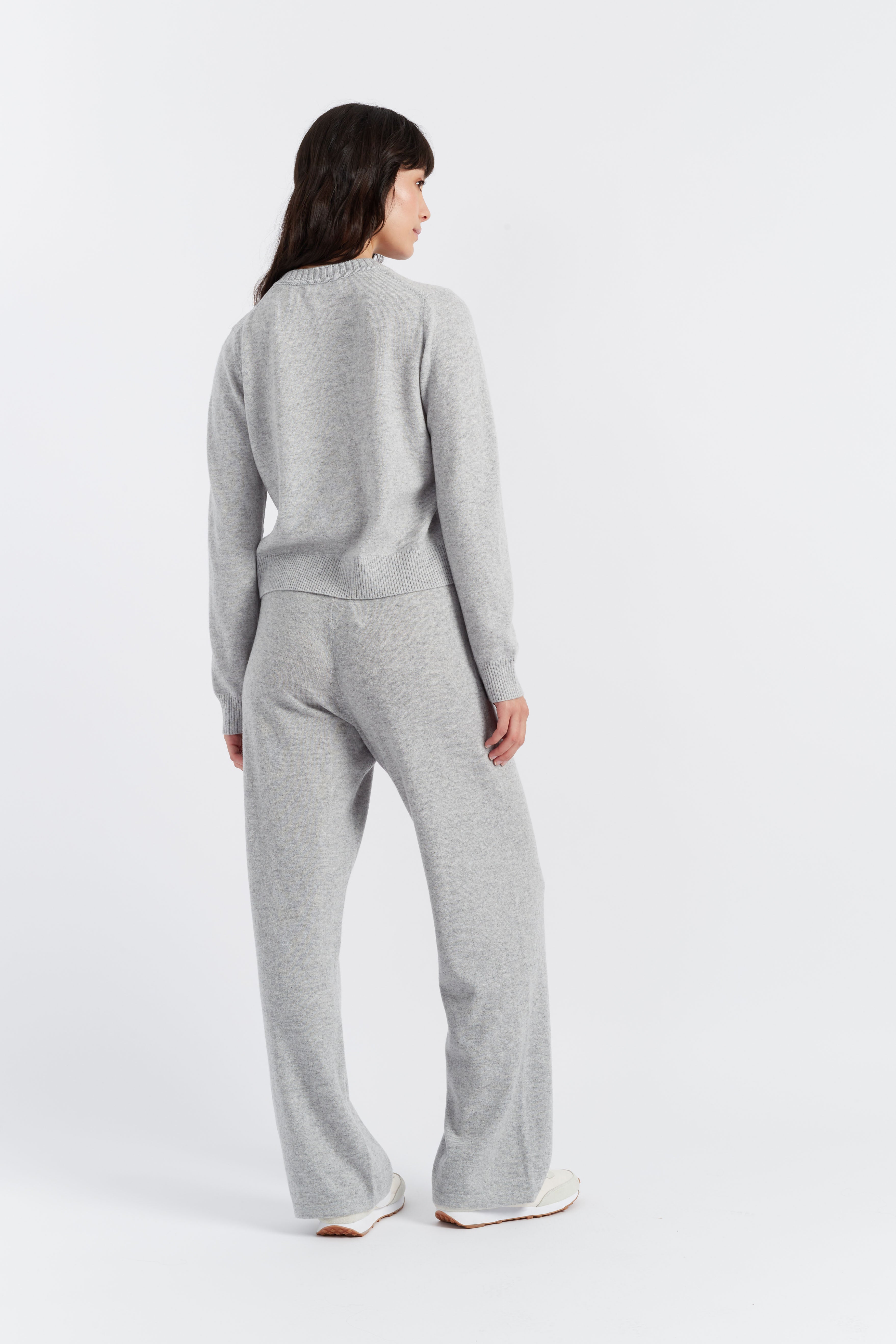 Light Grey Wool Cashmere Crew Neck Cardigan for Women - Soft Winter Sweater for Office, Travel & Casual Wear