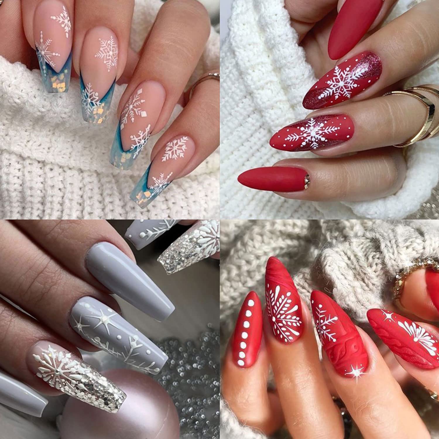 8 Sheets 3D Holographic Snowflake Nail Art Stickers - Self-Adhesive Christmas Nail Decals with Shiny Sugar Glitter for DIY Winter Nail Designs, Perfect for Holiday Parties and Festive Nail Art (White)