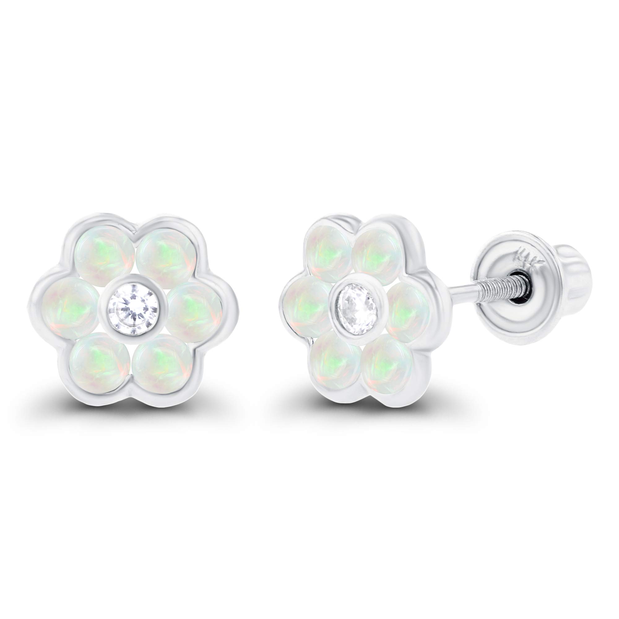 14K Solid Gold 6mm Natural Birthstone Screwback Stud Earrings for Women | 1.25mm White Sapphire Halo Earrings | Elegant Jewelry Gift for Mom, Wife, Daughter | Perfect for Birthdays, Anniversaries & Special Occasions