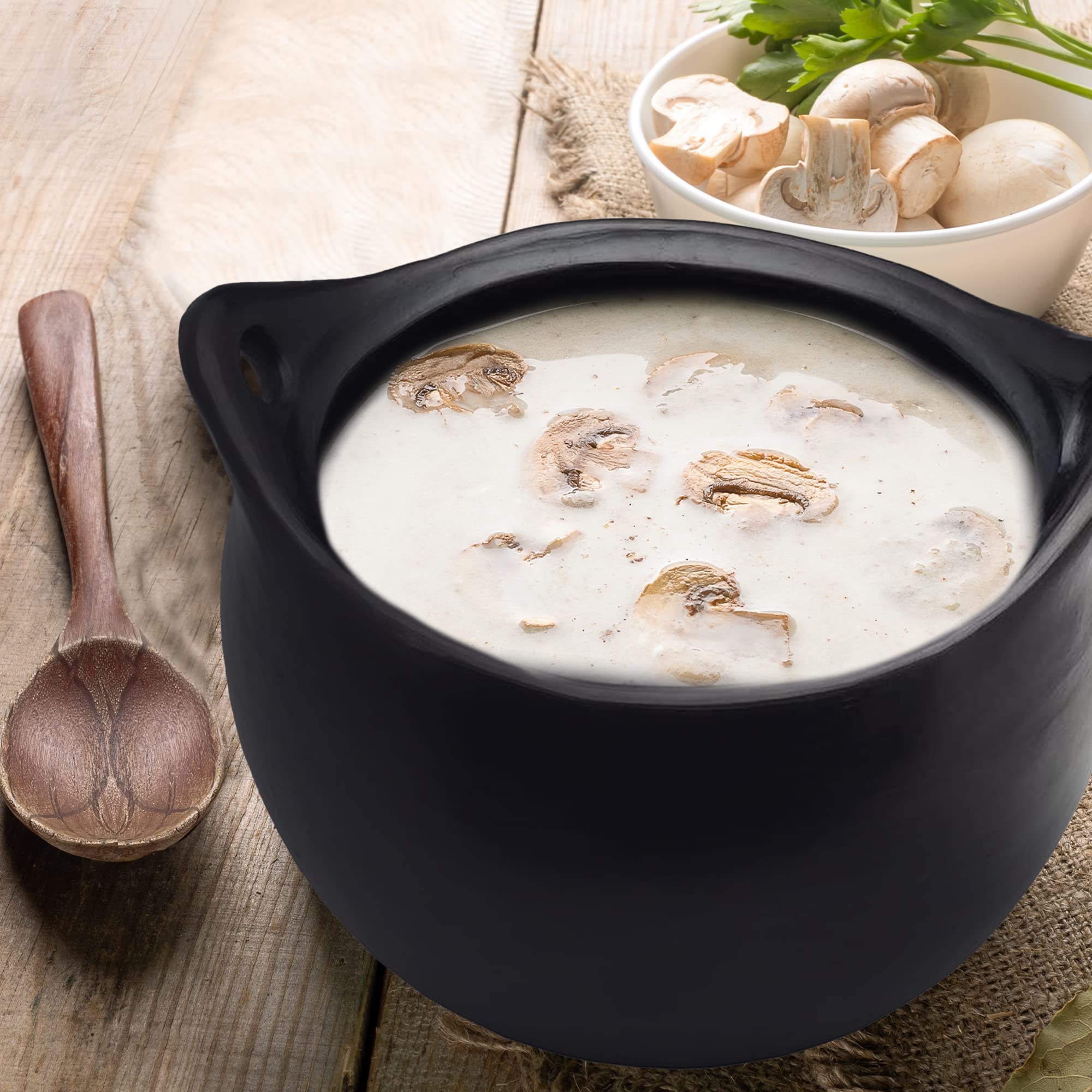 Authentic Chamba Soup & Bean Pot - Handcrafted Black Clay Stock Pot with Lid - Ideal for Soups, Beans, Stocks & Slow Cooking - Durable & Versatile Kitchen Essential for Home Chefs & Food Enthusiasts