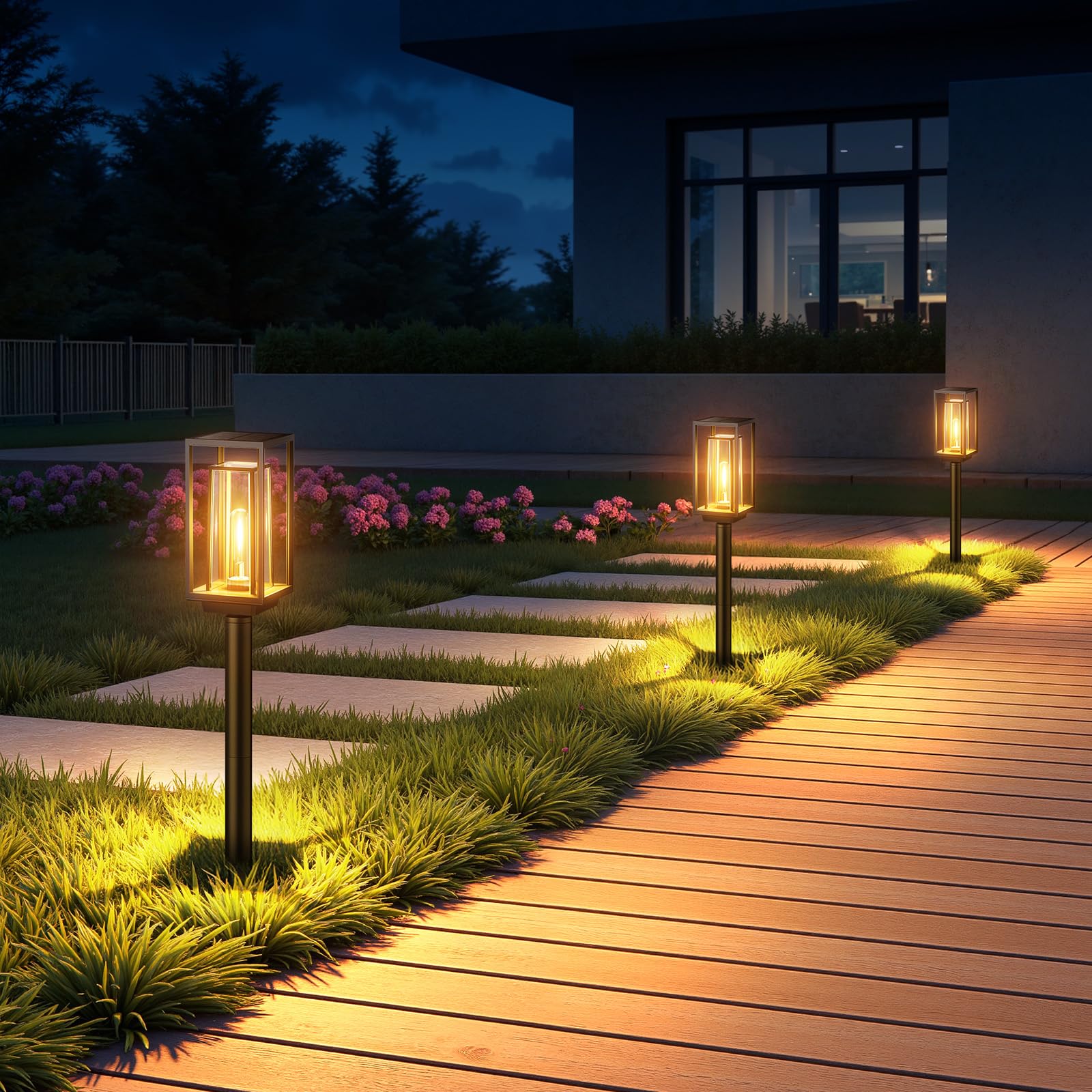 WdtPro Solar Pathway Lights Outdoor Waterproof - 2X Bigger & Brighter Landscape Lighting for Yard, Patio, Walkway, Driveway - 12+ Hours Double-Layer Solar Lights with Auto On/Off - Warm White (4 Pack) - Perfect for Garden Decor & Nighttime Safety