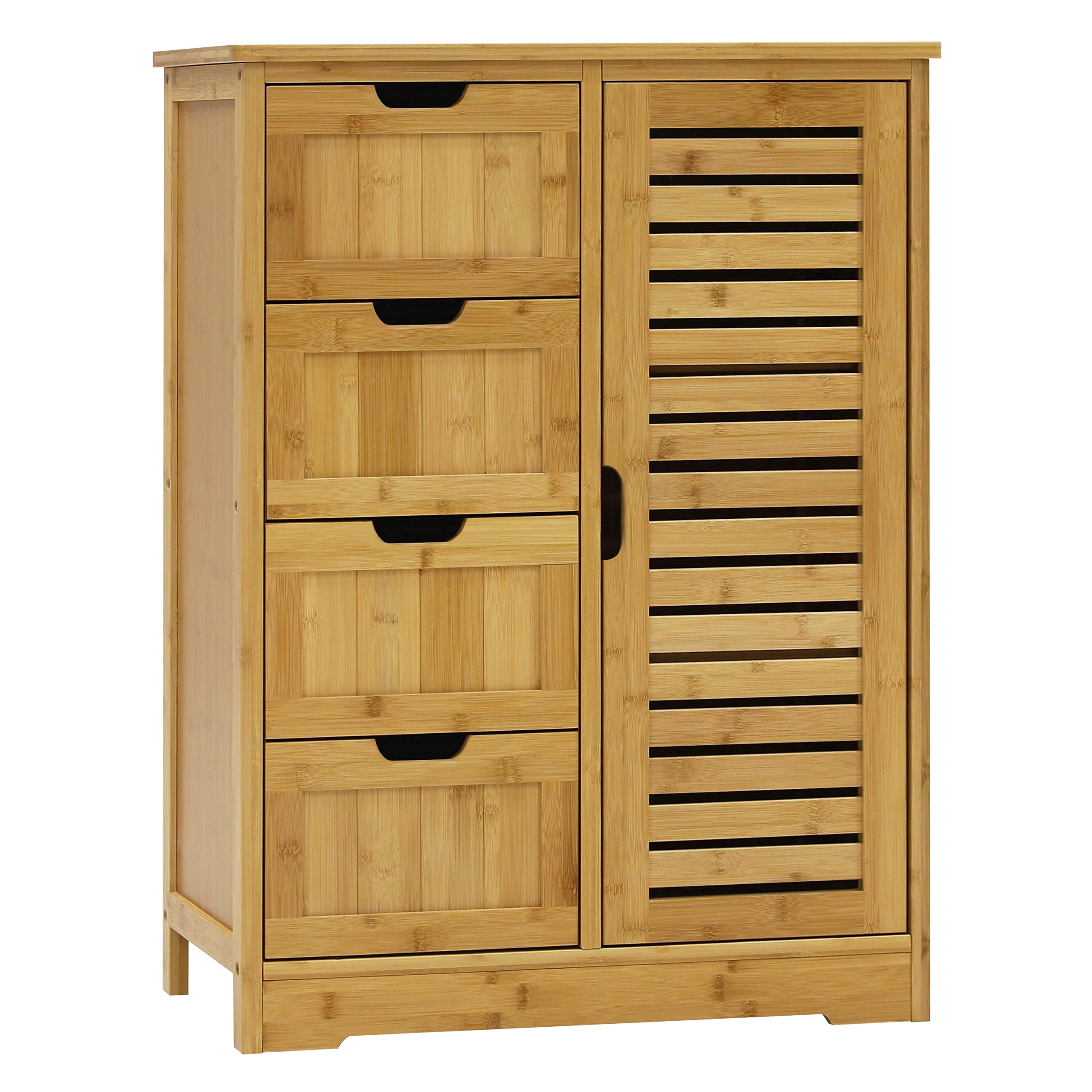 Bamboo Bathroom Storage Cabinet with 4 Drawers & 2 Removable Shelves - Freestanding Floor Cabinet for Bathroom, Living Room, Bedroom Organization - Perfect for Small Spaces, Towel & Toiletry Storage