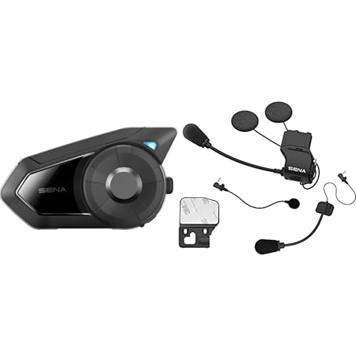 Sena 30K Motorcycle Bluetooth Headset - Mesh Intercom Communication System with HD Speakers (Single Pack) & Universal Helmet Mount Kit (Compatible with 20S EVO, 30K, 50S) - Black - Perfect for Group Rides, Touring & Hands-Free Calls on the Road