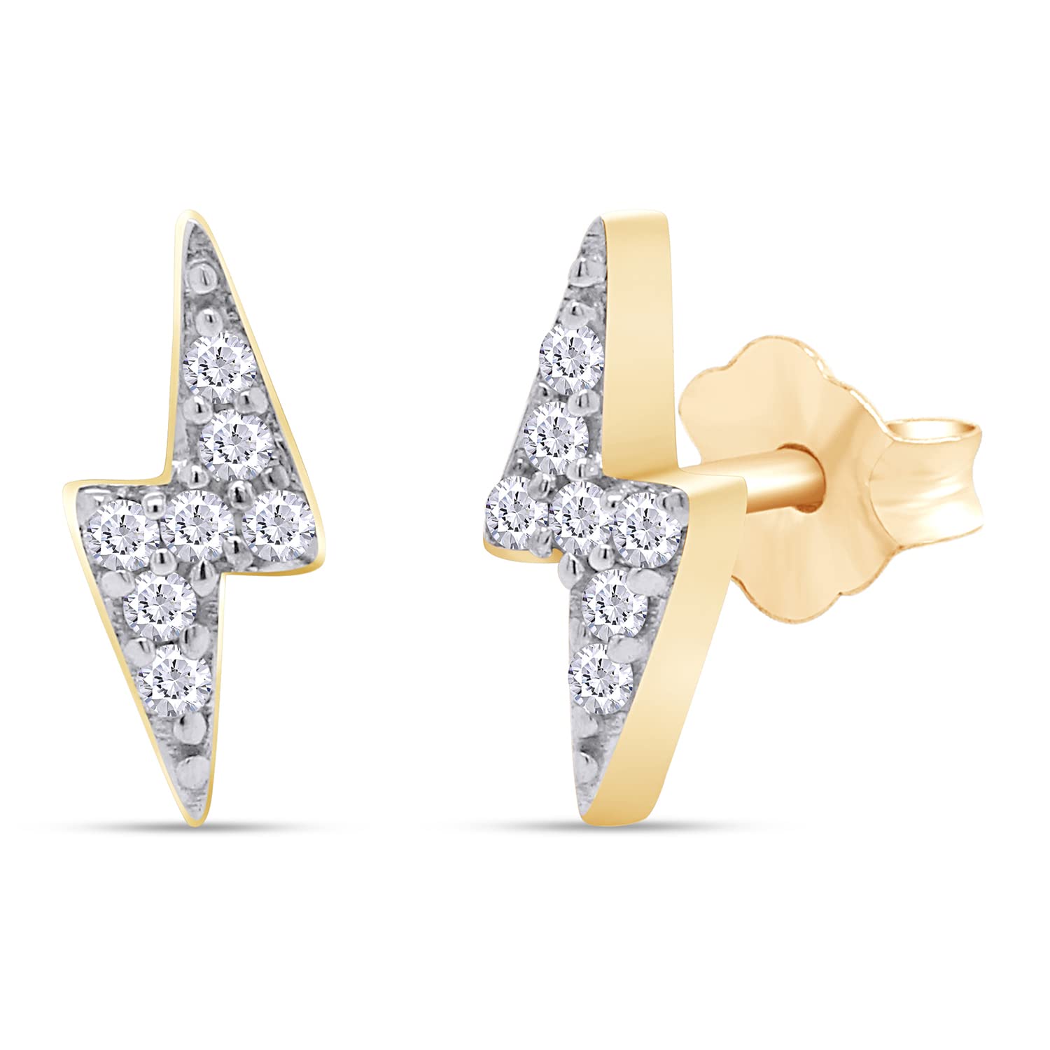 14K White Gold Round White Natural Diamond Accent Lightning Bolt Stud Earrings for Women - Perfect for Everyday Wear, Parties & Gifts