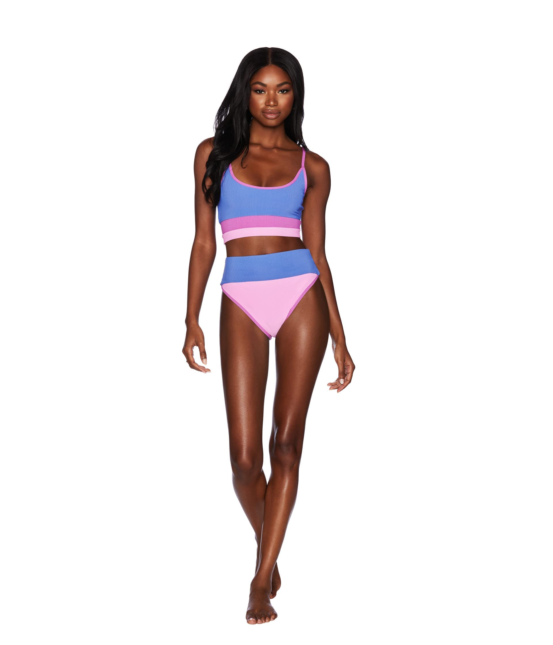 Beach Riot Women's Eva Top - Pink & Periwinkle Colorblock Swimsuit | S Size | Perfect for Pool Parties, Beach Vacations & Summer Getaways