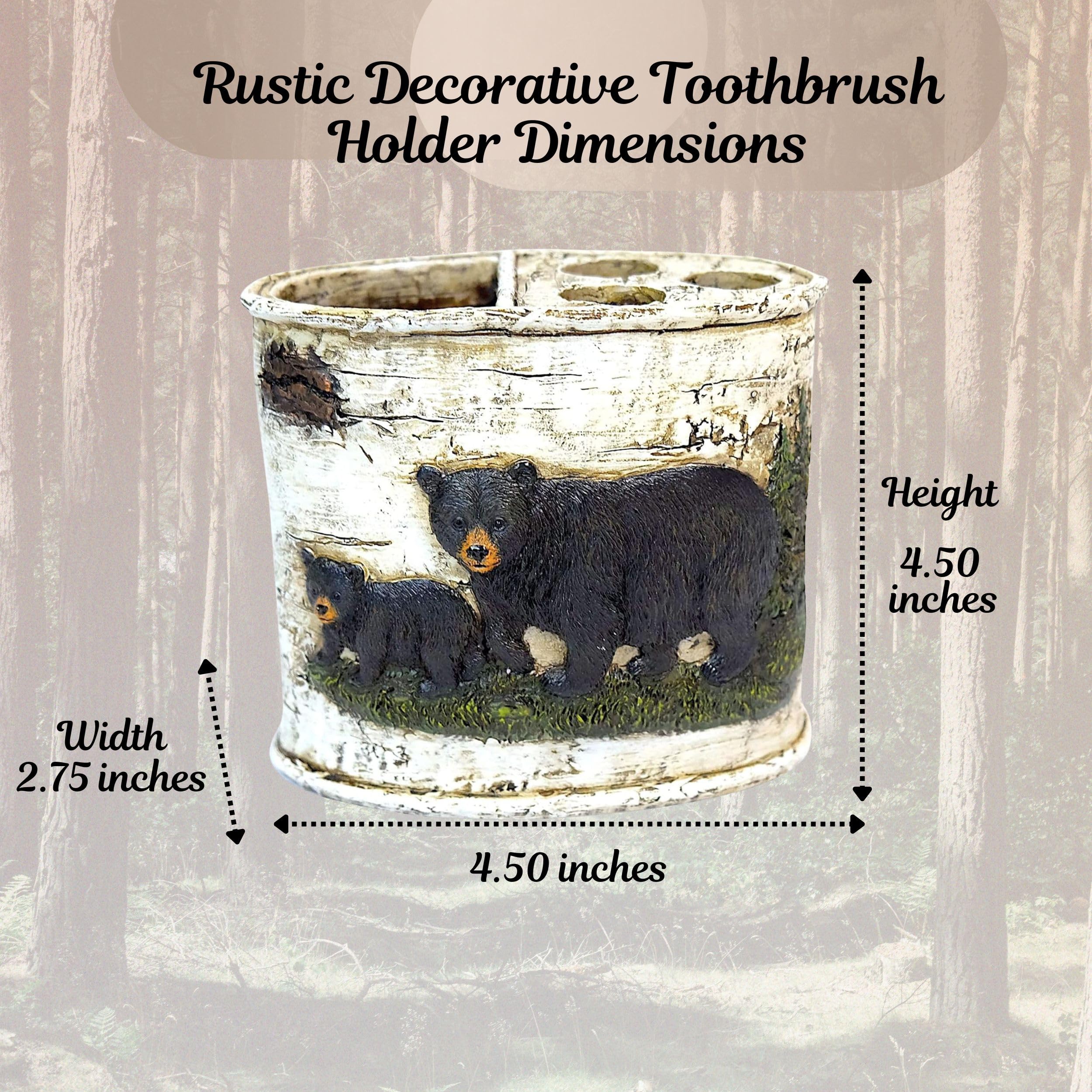 Black Bear Toothbrush Holder - Rustic Cabin Bathroom Decor for Wildlife Lovers & Nature Enthusiasts - Perfect for Cabin Bathrooms
