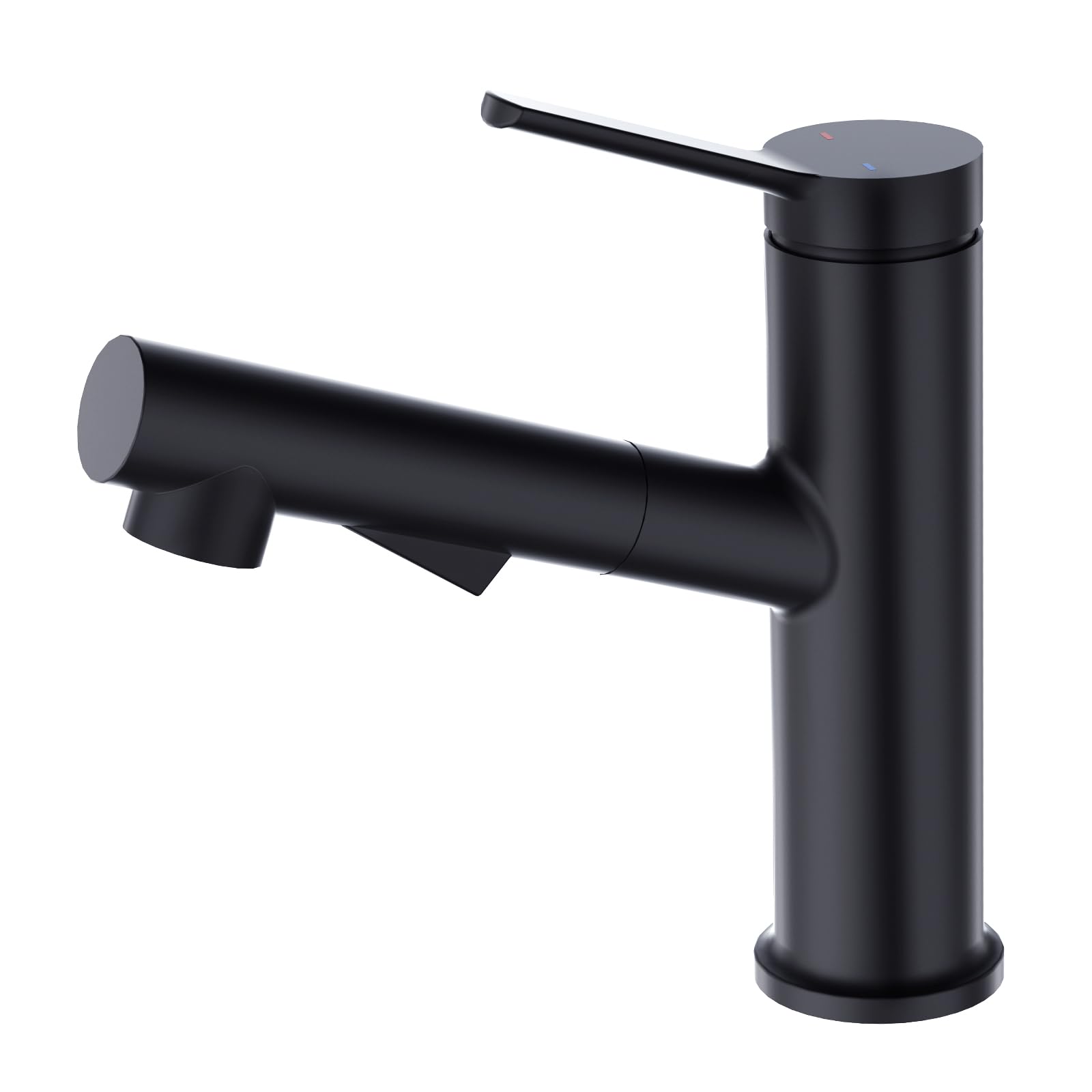Black Single Handle Bathroom Faucet with Pull Out Sprayer - 1 Hole Basin Mixer Tap with 2 Modes Rotating Spout - Perfect for RV, Bar, Laundry Room & Utility Sink - Includes Sprayer and Pop Up Drain - Modern Water-Saving Design for Home & Commercial Use