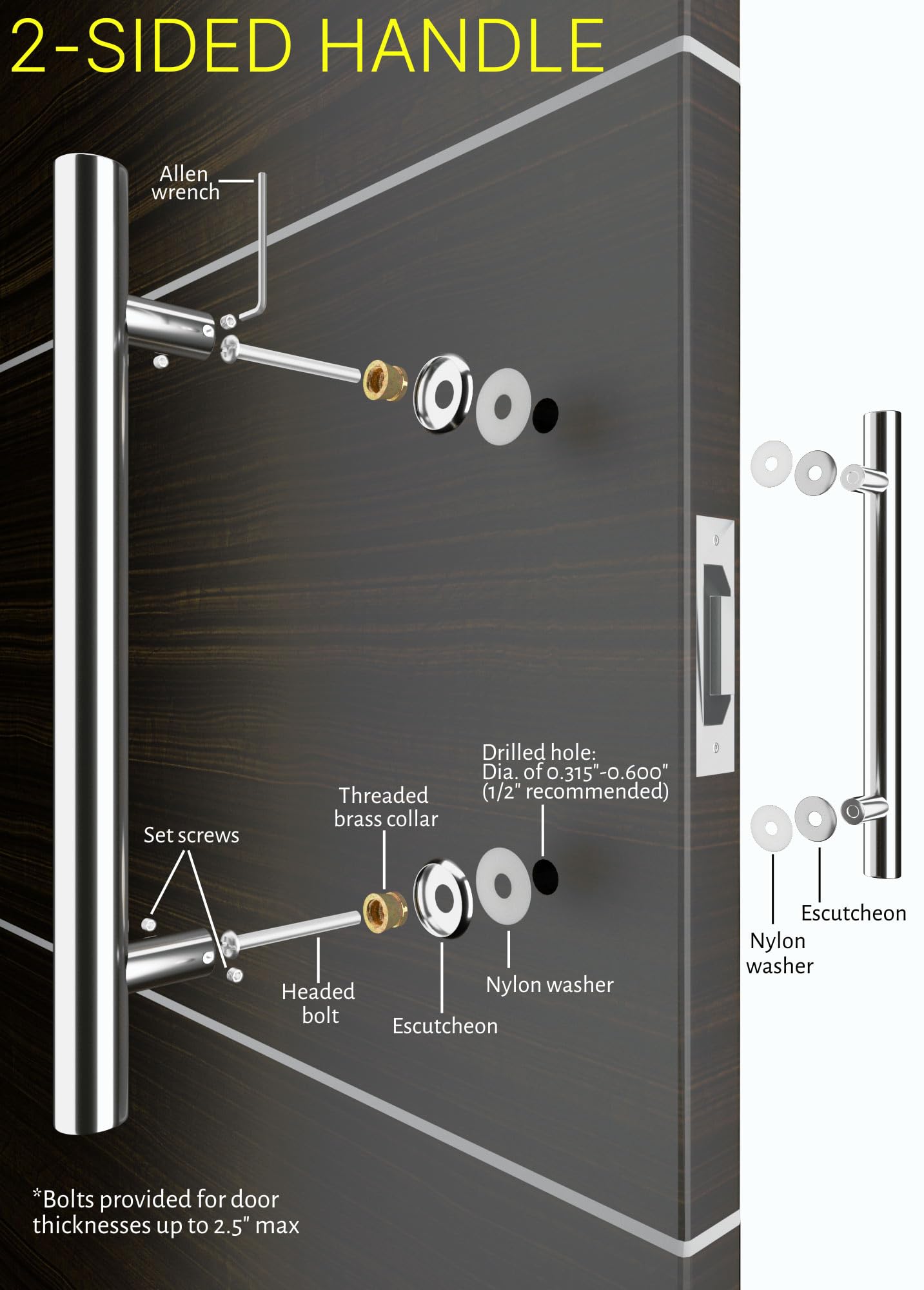 1 Foot Stainless Steel Entry Door Handles - Chrome Mirror Polish Finish - Modern Internal/External Door Pull for Home, Office, Barn & Glass Doors - Round Bar Shape - Perfect for Main Entrances, Office Buildings, and Modern Interior Designs