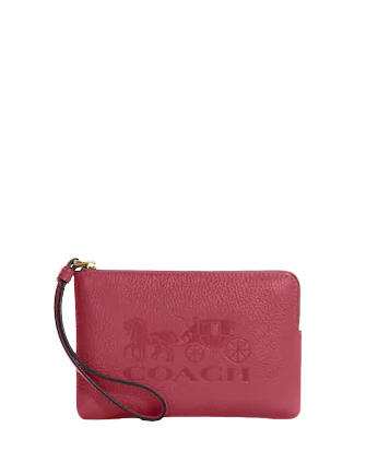 Coach Corner Zip Wristlet with Horse and Carriage Print - Stylish Leather Wallet for Women | Perfect for Everyday Use, Travel & Gifts