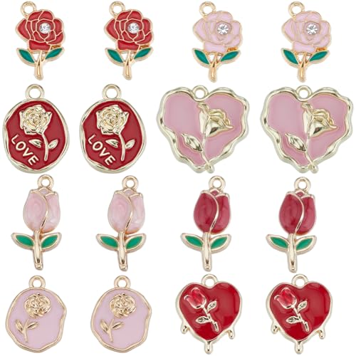 1 Box 32Pcs Pink Rose Charms
