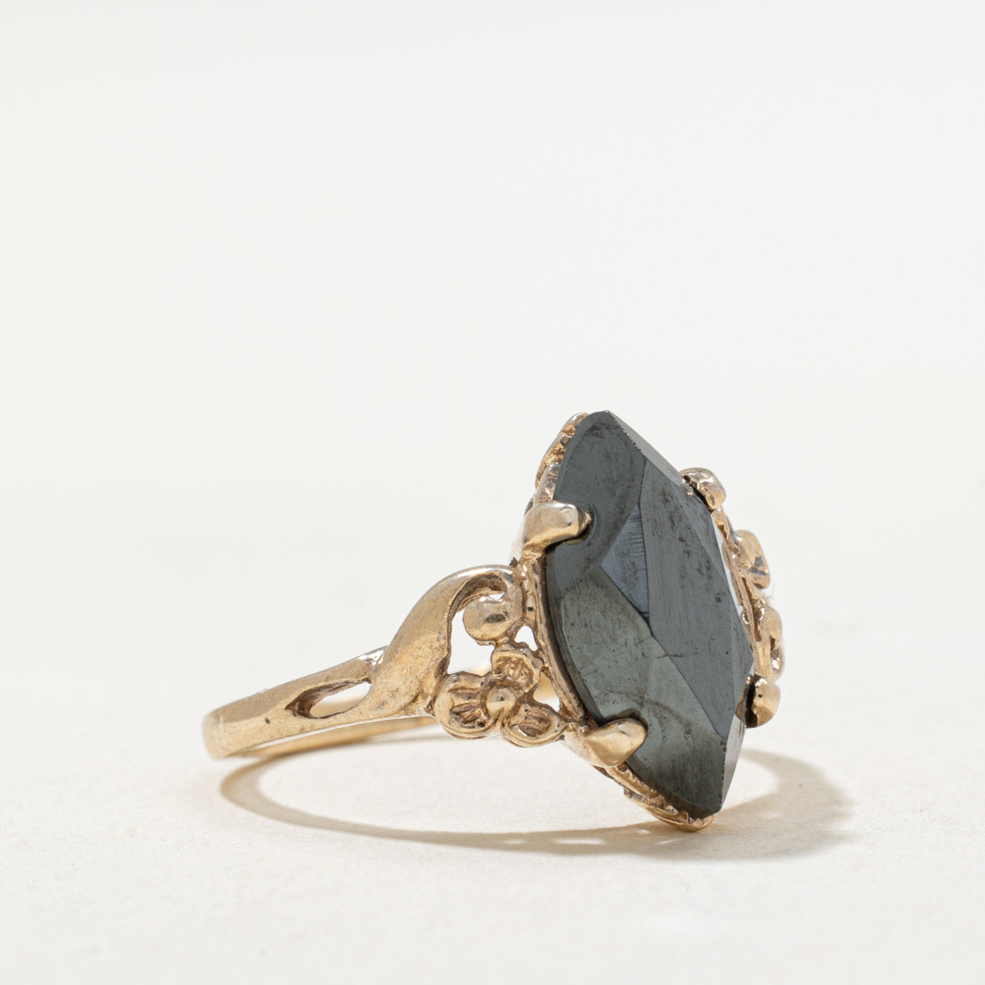 10K Marquise Cut Hematite Ring - 1.50ct Size 3.5 | Elegant Black Gemstone Jewelry for Women | Perfect for Weddings, Anniversaries & Special Occasions