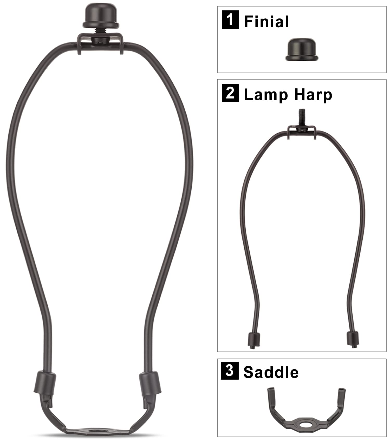 8 Inch Bronze Lamp Shade Harp Holder - 2 Pack Heavy Duty Detachable Lamp Shade Bracket with 3/8