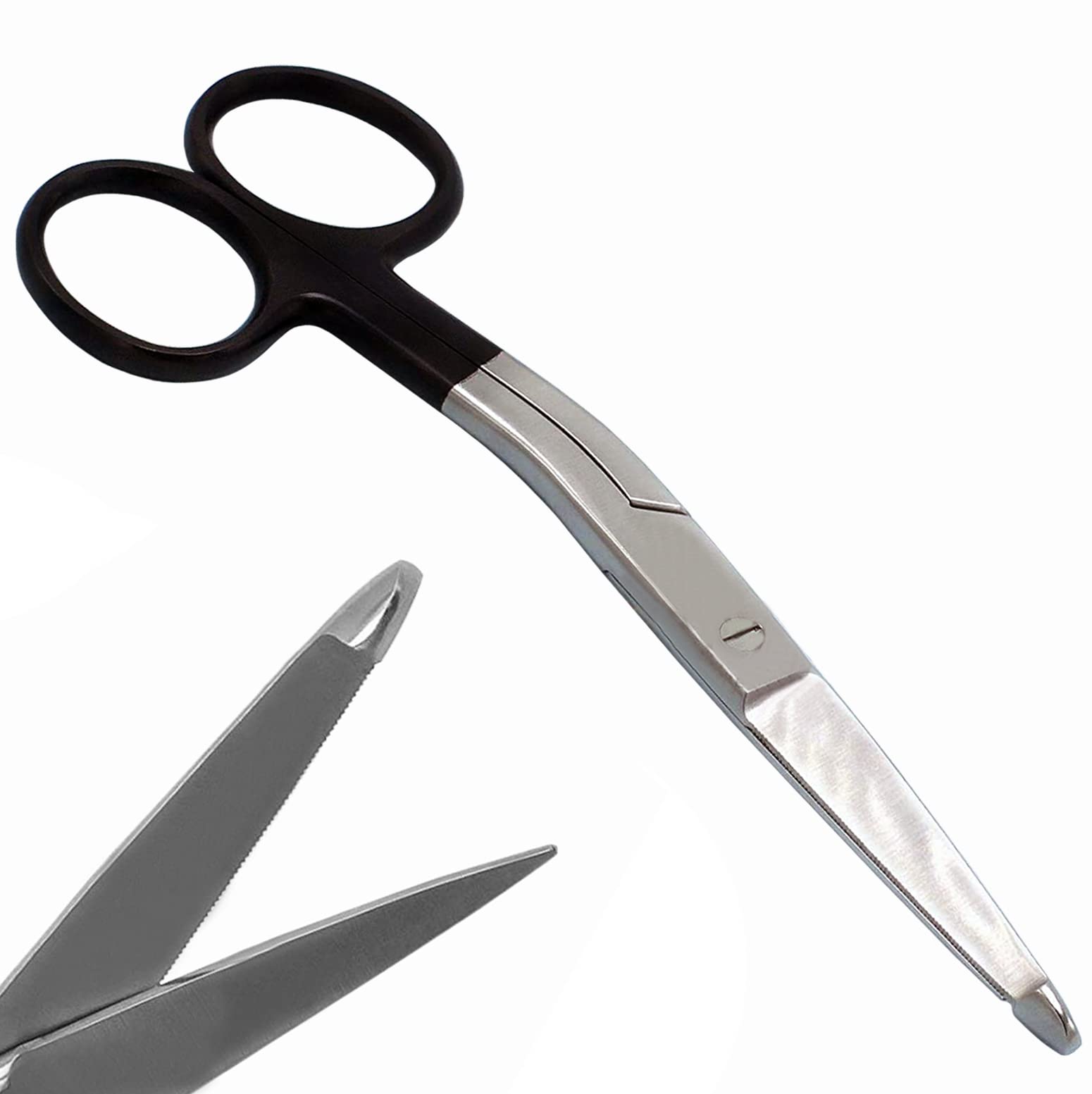 Knowles Bandage Scissors 5.5 Inch - German Stainless Steel Sharp Serrated Blade with Angled Shank & Black Handle | Medical, First Aid, Nursing, Veterinary Use