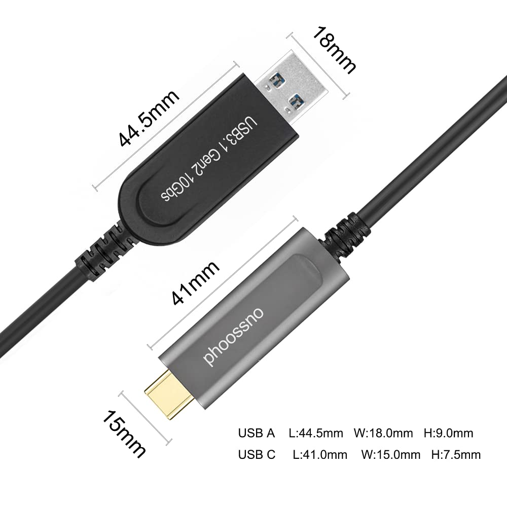 High-Speed USB A to C Fiber Optic Extension Cable 10Gbps 33FT - USB 3.1 Gen2 Compatible with Microsoft Azure, Logitech Camera, Aver, Vaddio, Barco ClickShare - Perfect for Conference Rooms, Live Streaming & Professional AV Setups