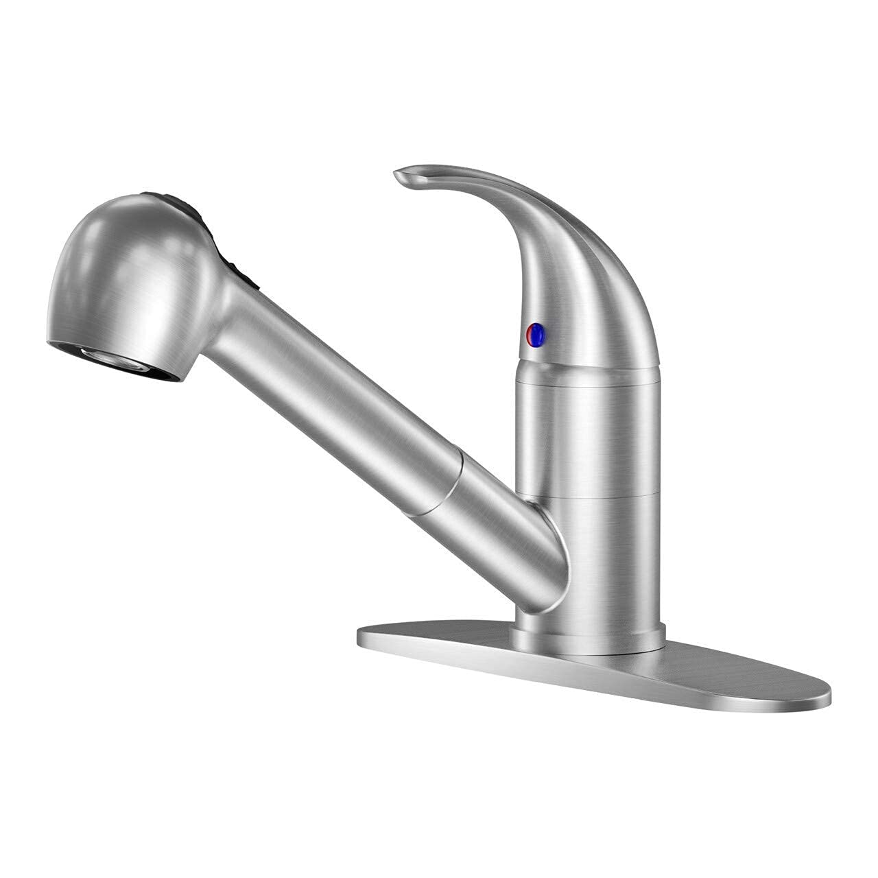 LEPO Single Handle Pull Out Kitchen Faucet - Brushed Nickel Stainless Steel Low Arch Design with Pull Down Sprayer - Perfect for RV, Bar, and Utility Sink Applications